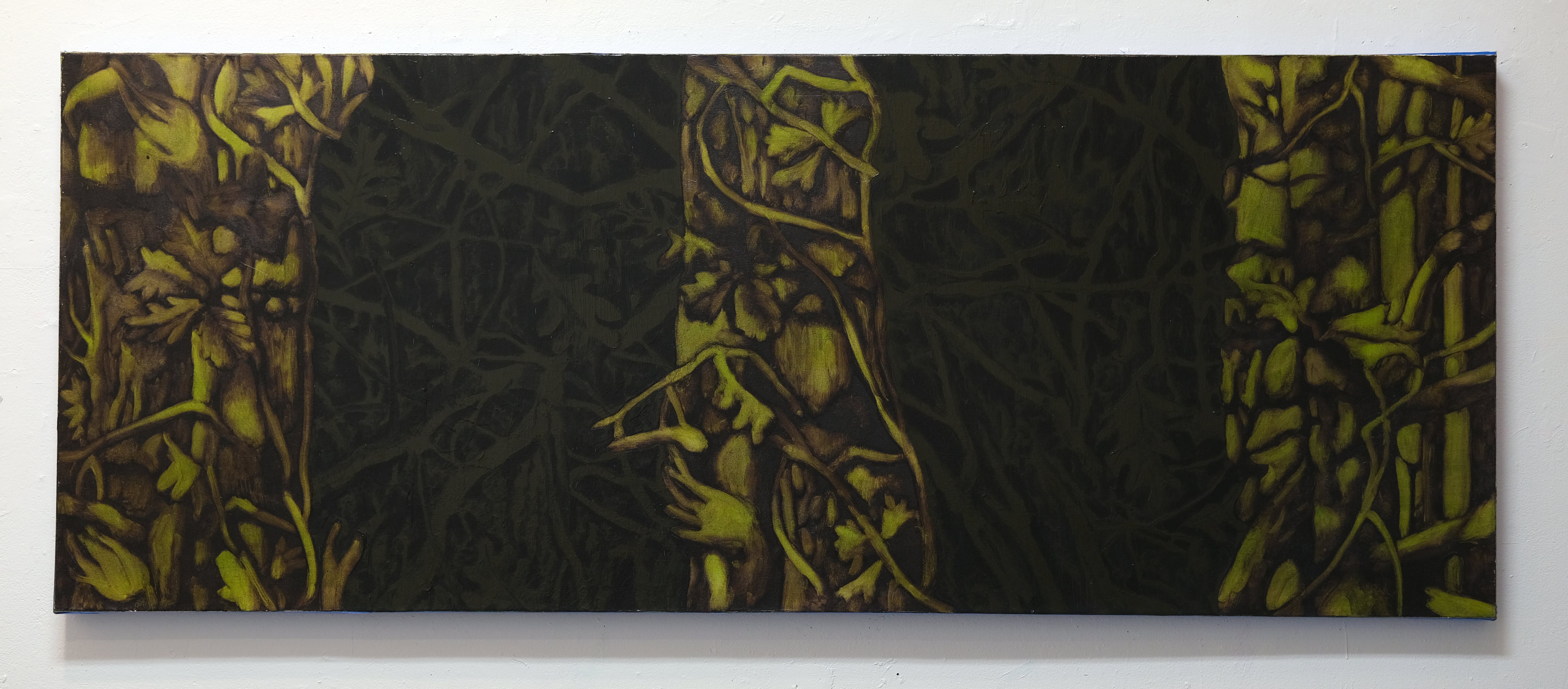 Close up painting of foliage and bark 