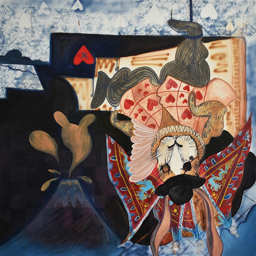 The rabbit from Alice in Wonderland is hanging upside down singing Peking Opera.