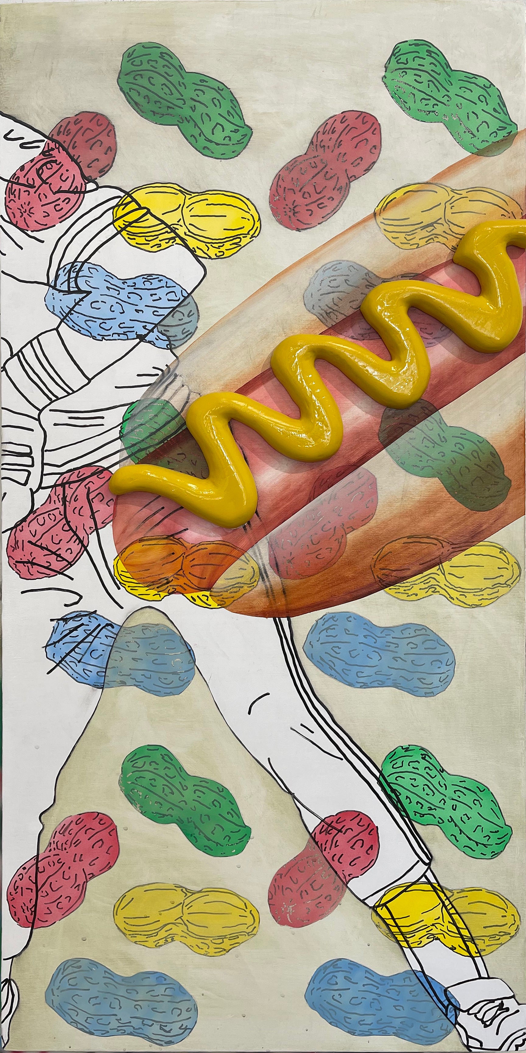baseball player being consumed by hot dog