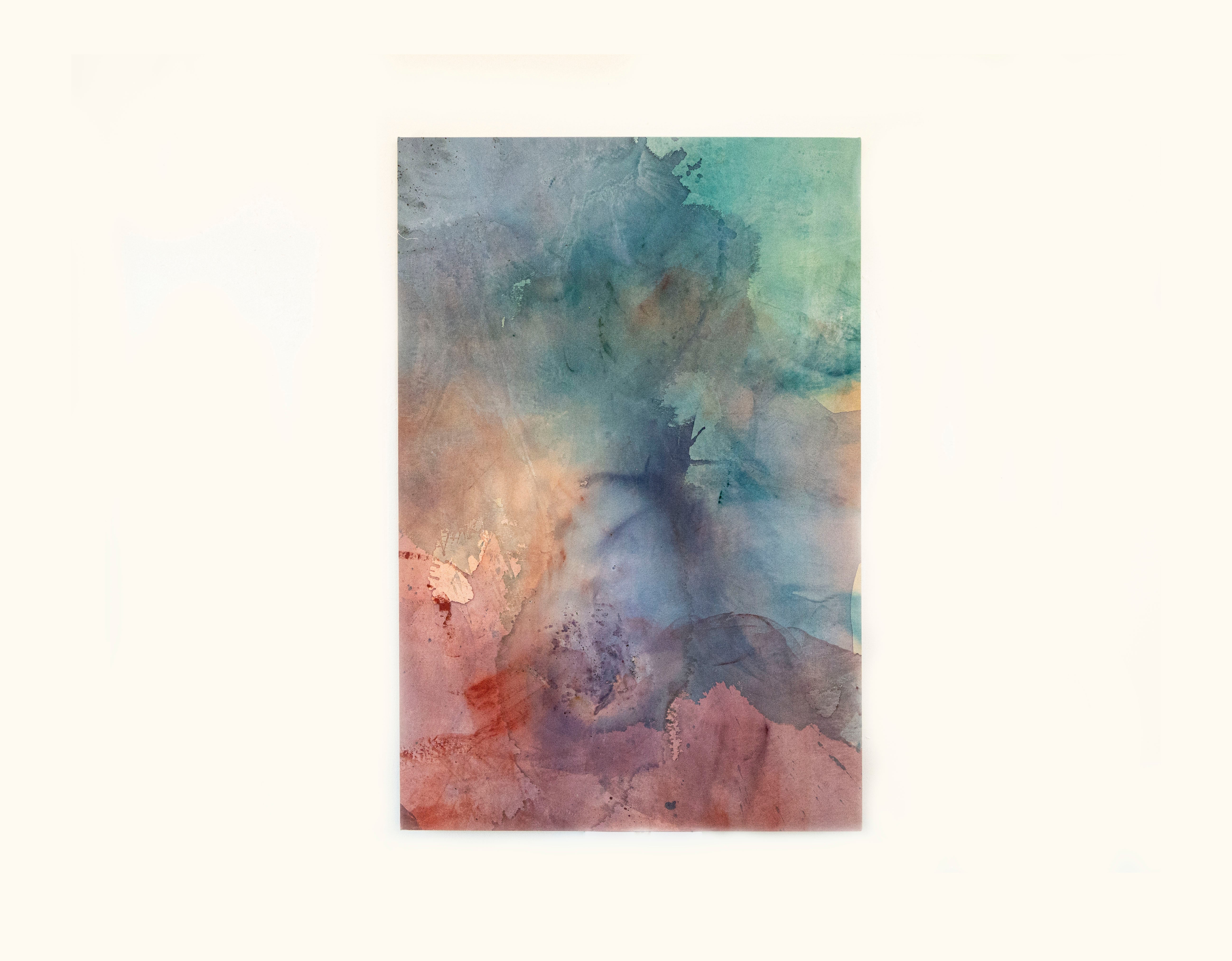 A psychedelic, galactic, disco purple, pinks, blues and greens abstract painting. 