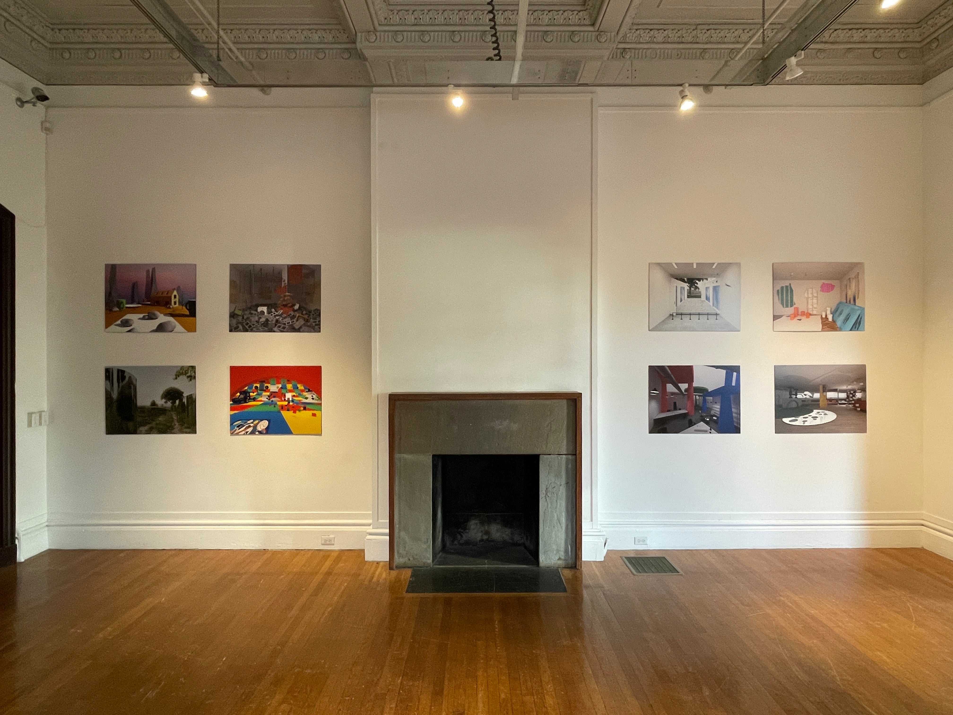 Gallery walls with 8 renderings mounted on foam board and hung in grids. 