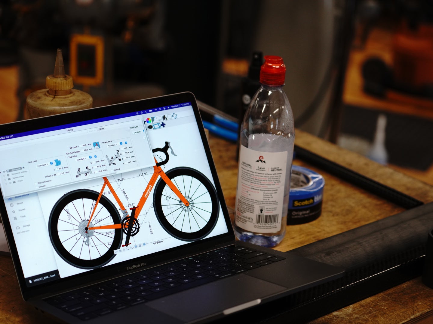 Working dimensions of bicycle frame, used as reference during construction