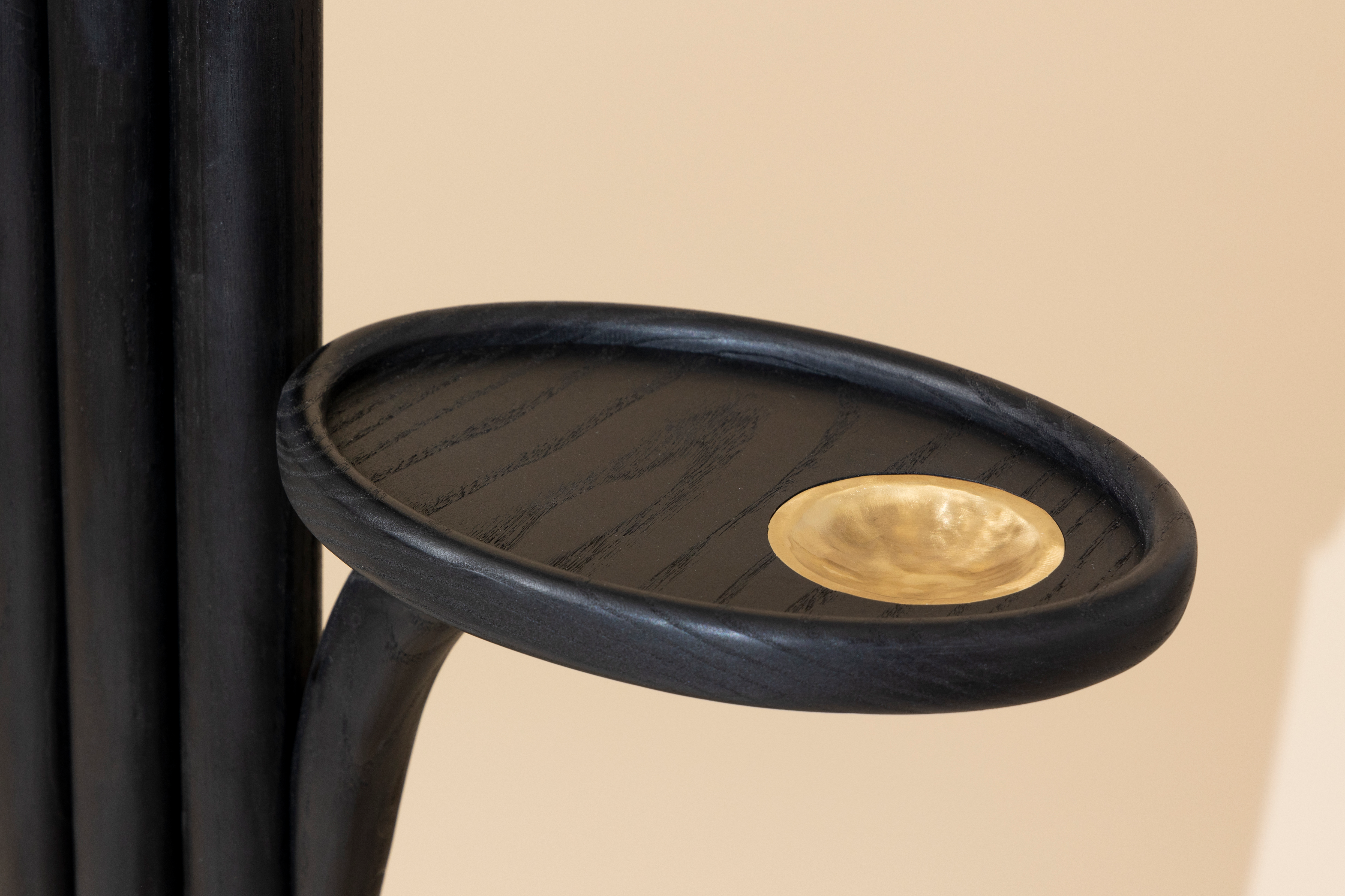 Black archway double sided mirror with hammered bronze details