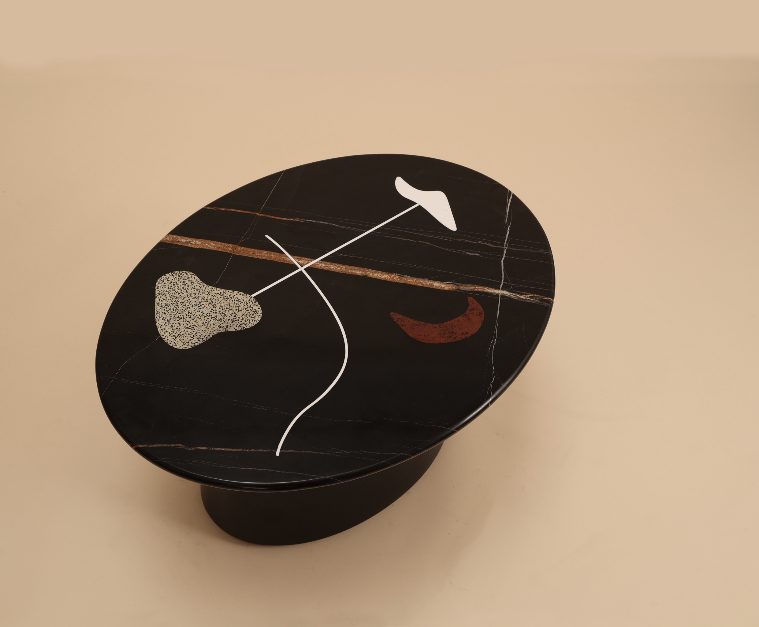 Inlaid marble and wood table