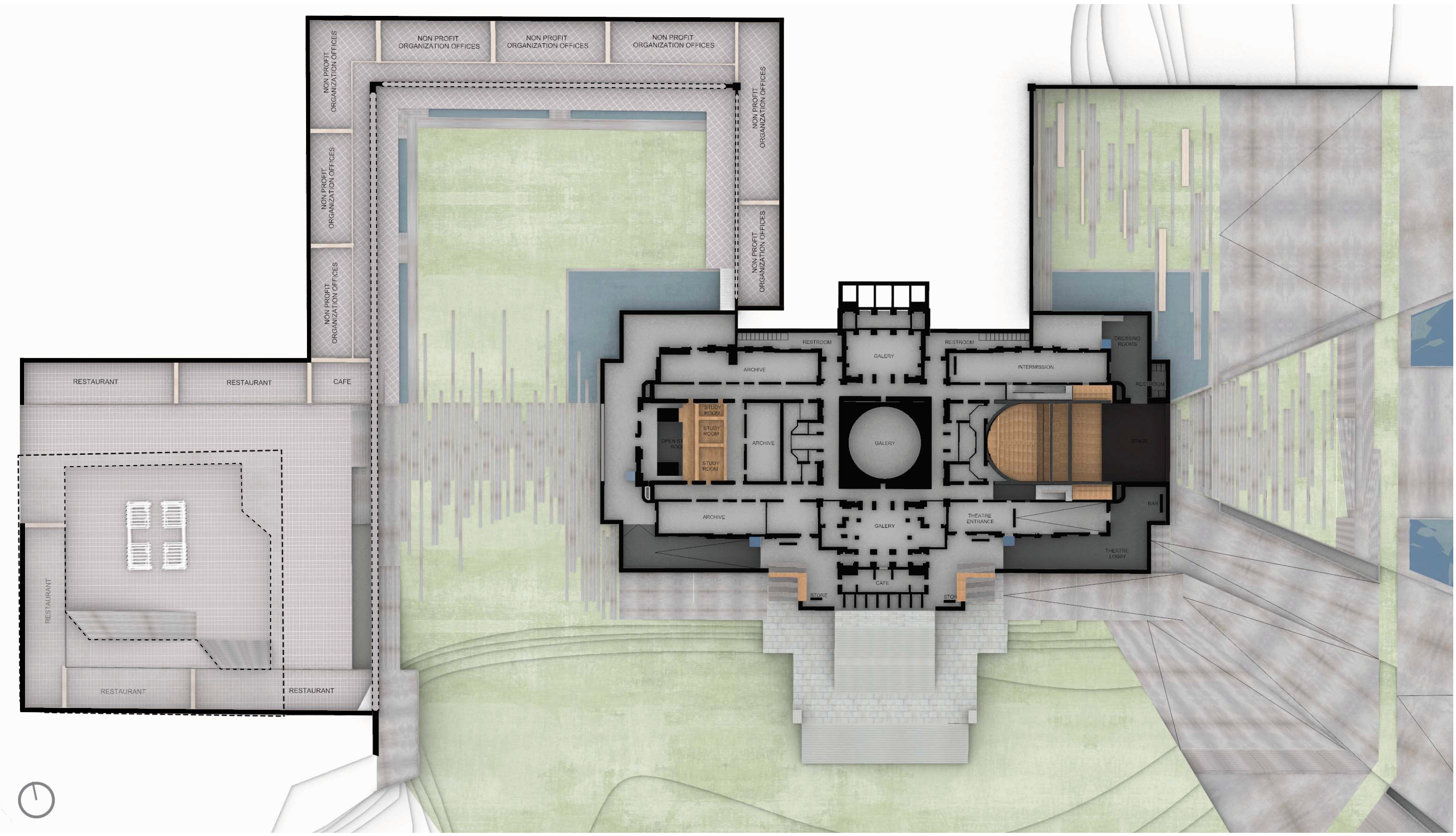 Located in the sub-basement and part of the basement, it stretches along the east-west axis and extends the State House’s boundaries into both directions.