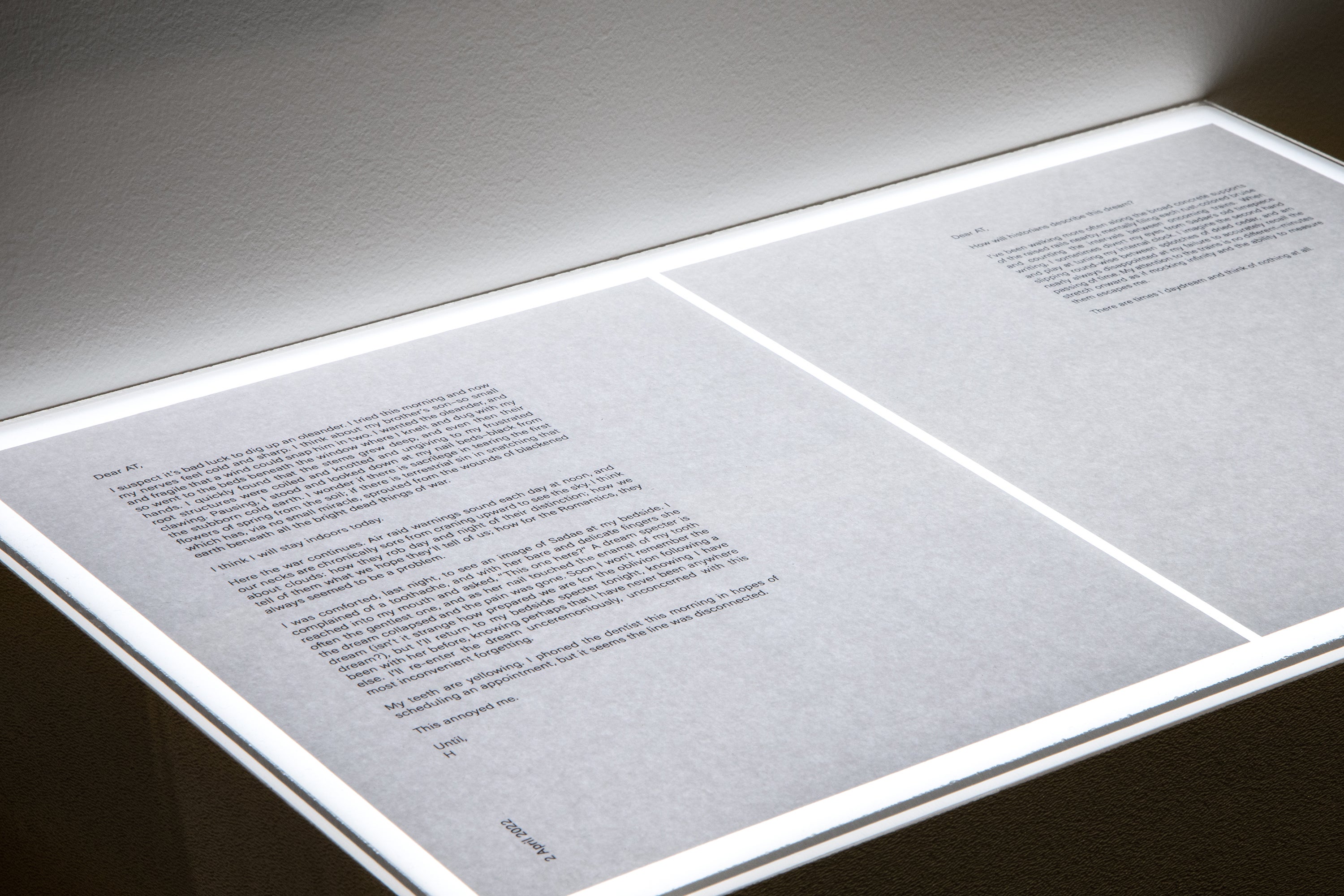 A detail photograph of two letters placed on a Lightbox.