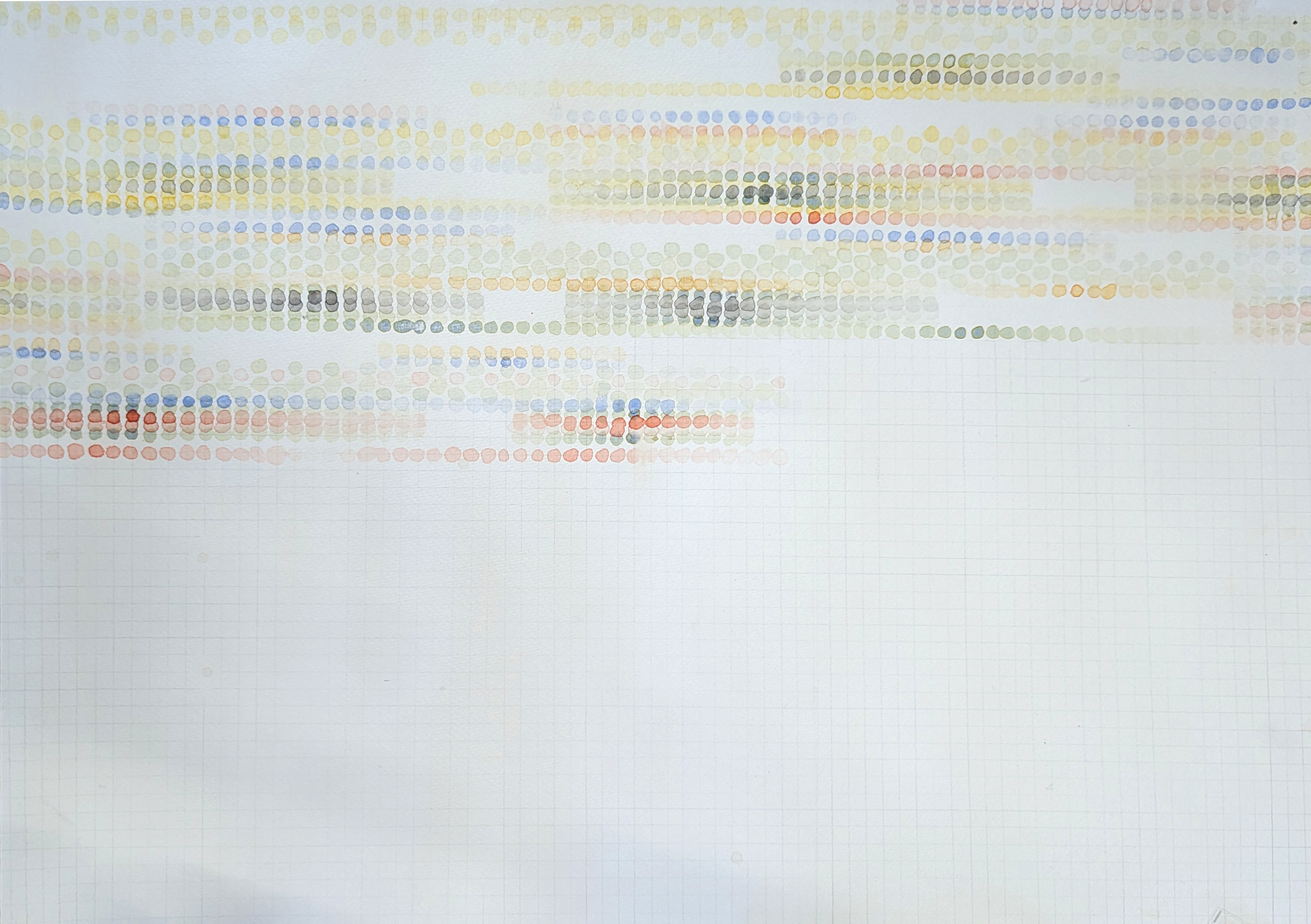 Watercolor dots in rows gradually increasing and decreasing in transparency