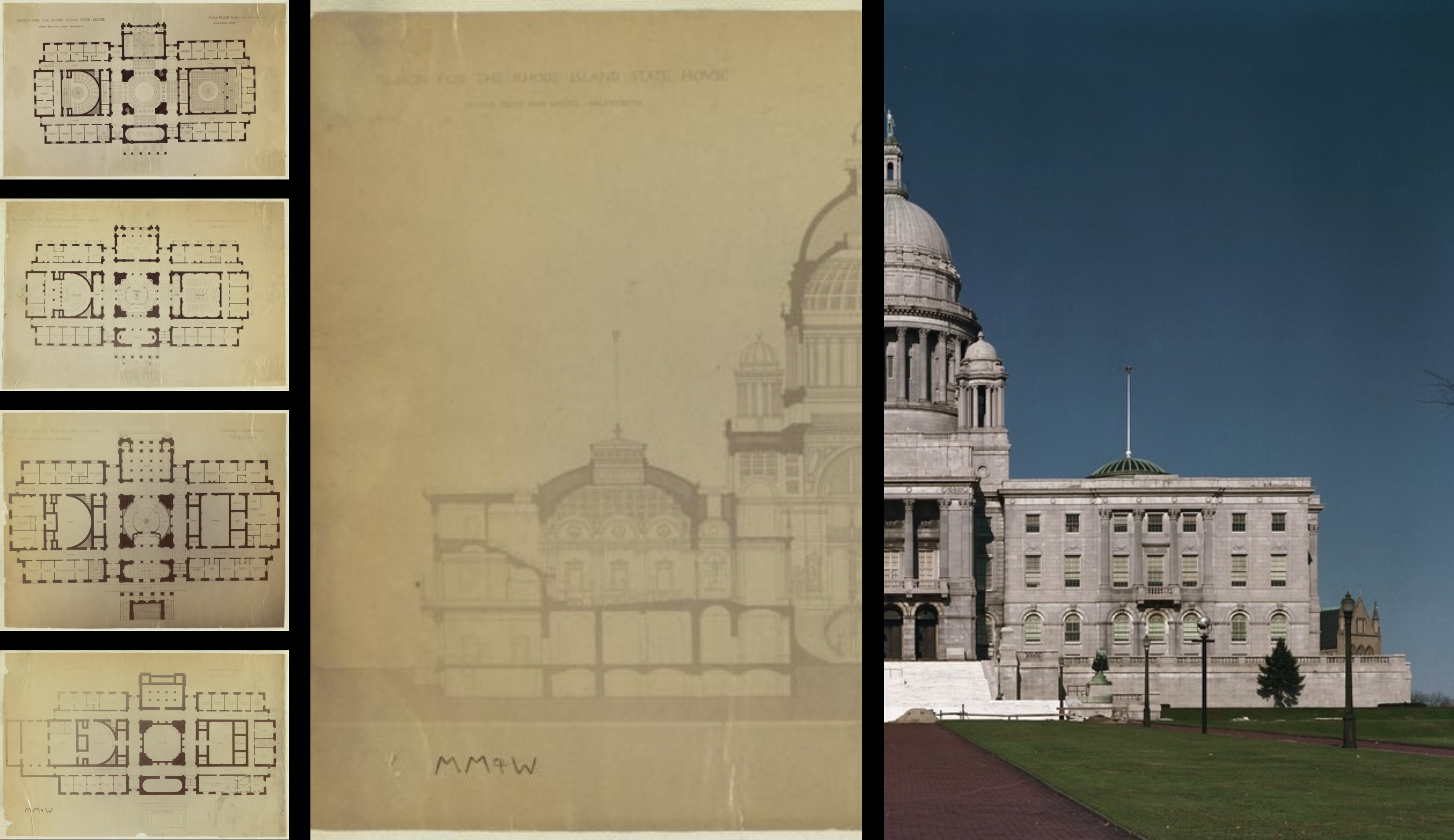 The Providence Statehouse: Designed and Built by McKim, Mead, and White at the apex of an inhabited bluff on the north side of providence, overlooking the city.