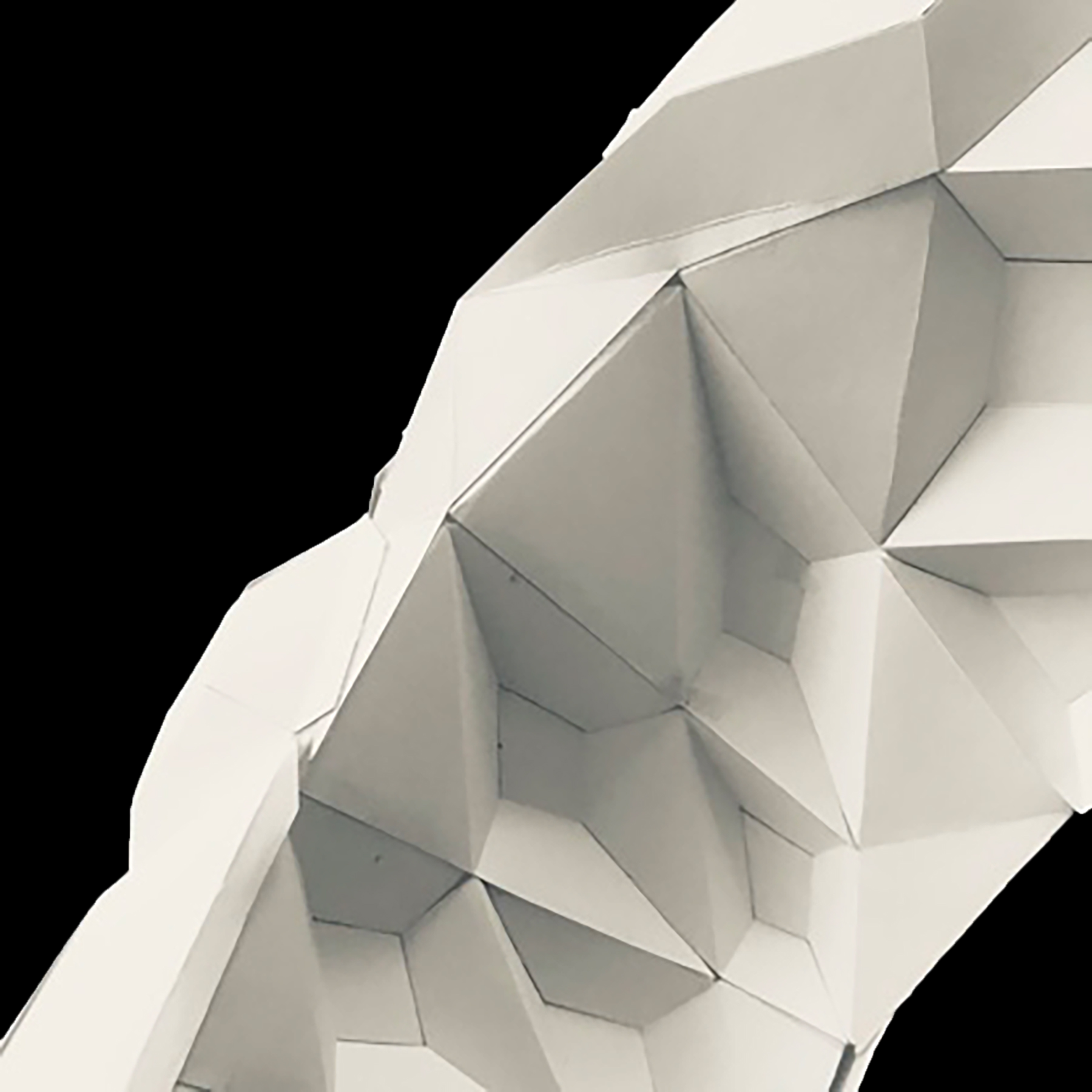 A closeup view of the folds and connections of the physical model. 