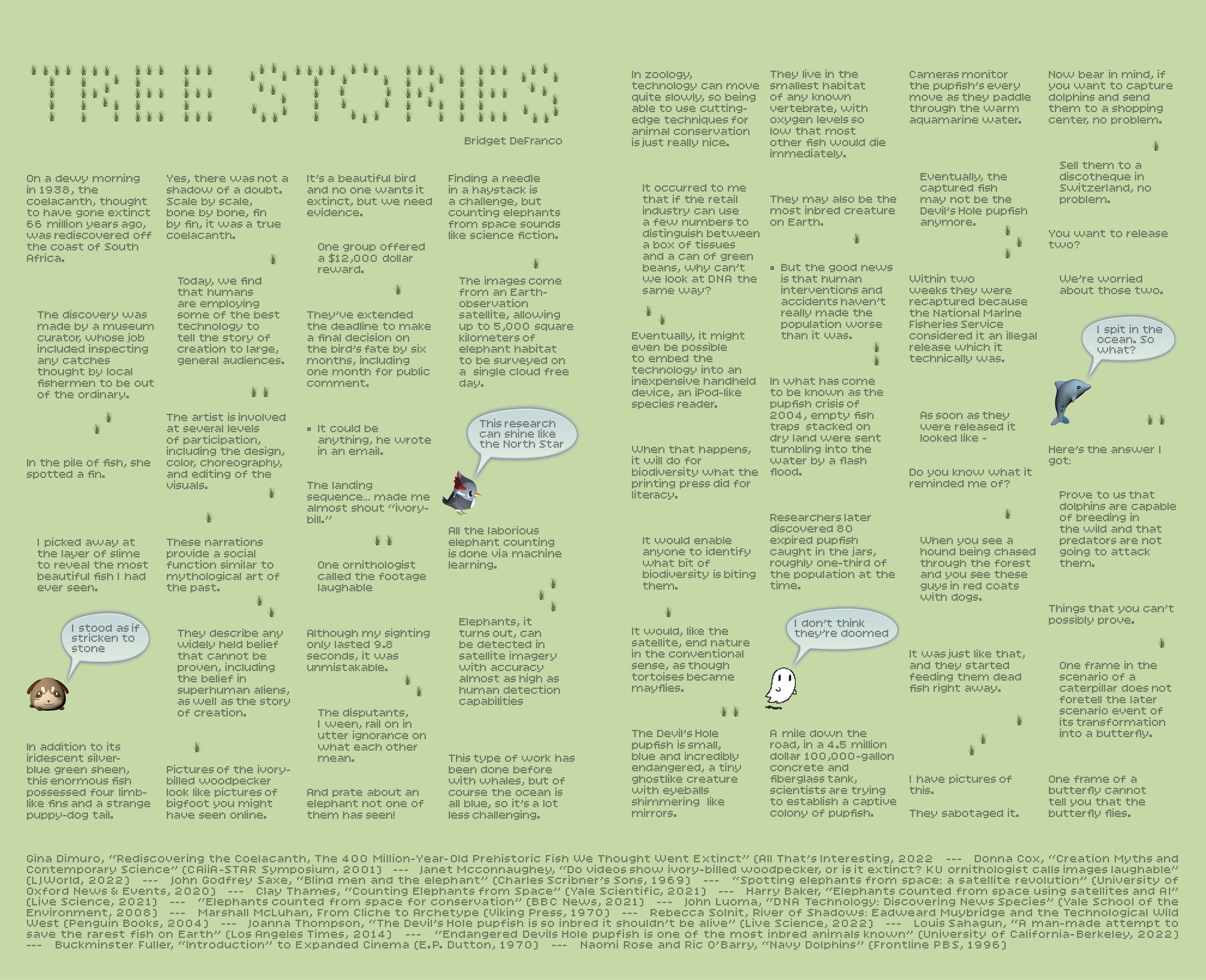 Front of broadsheet newsprint featuring found text narrative.