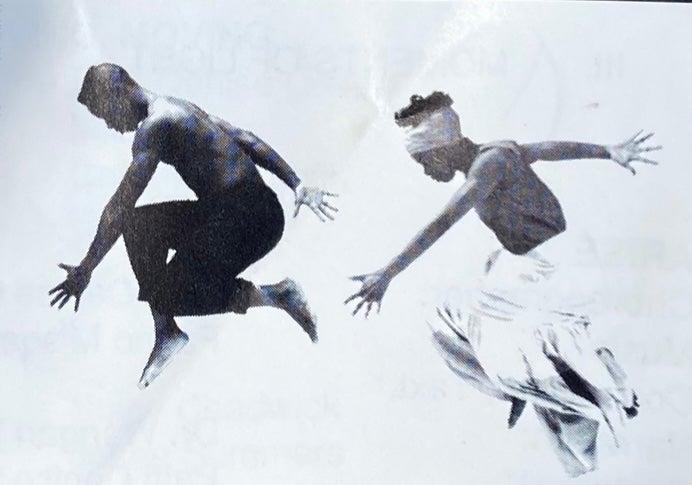 My mother—Sumiko Anderson and dance partner—Melvin Maxwell jumping in the air.