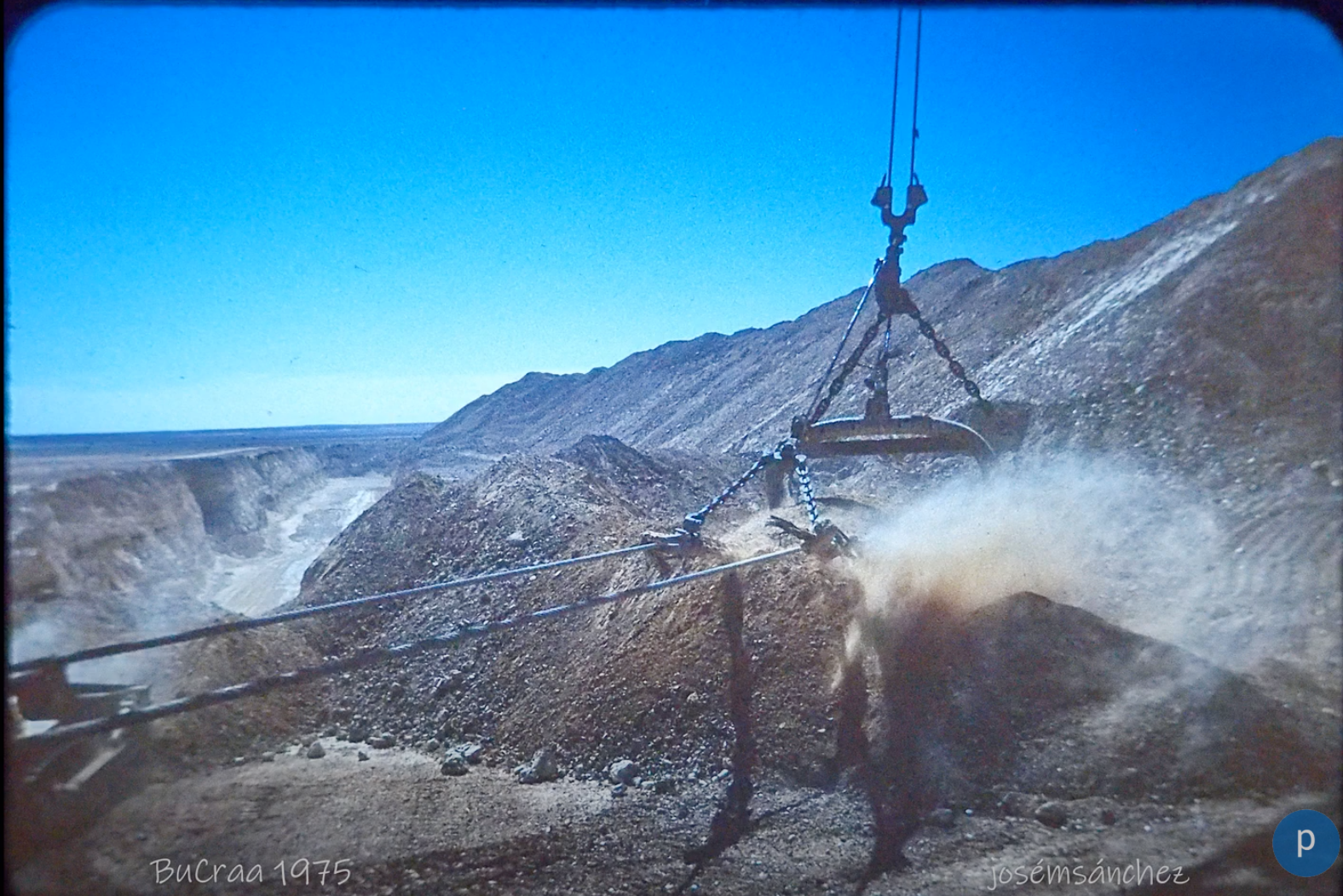Excavator extracting phosphates from the mine of Bucraa in Western Sahara in 1975