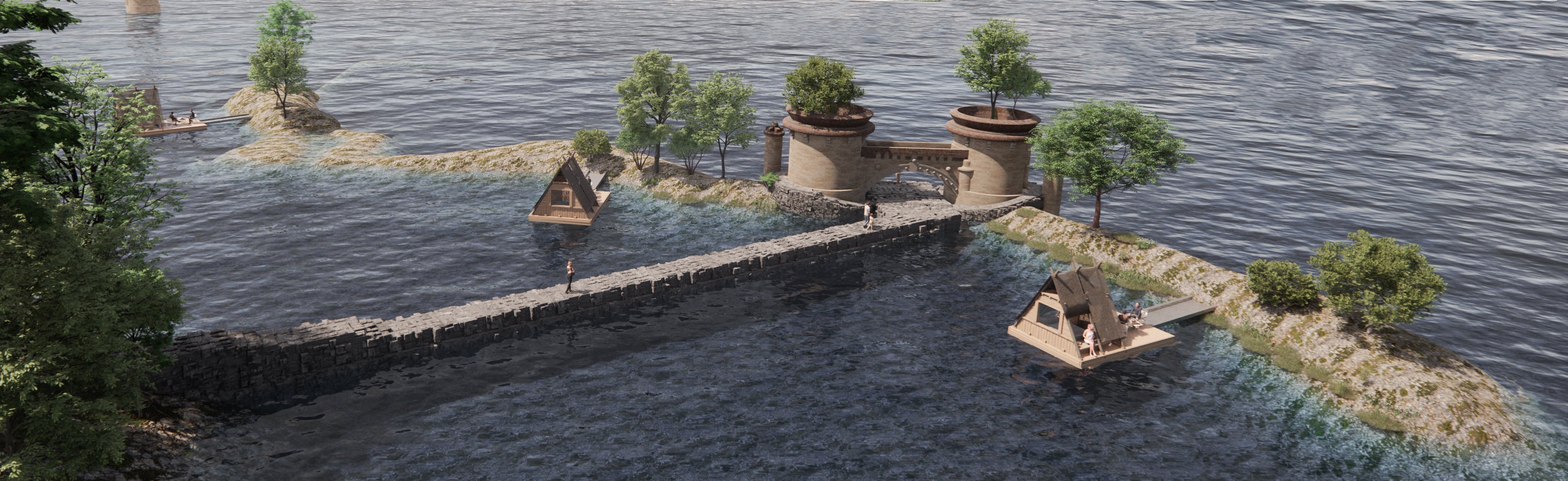 The floating house, rising and falling with the tides, offers visitors an experience akin to camping.
