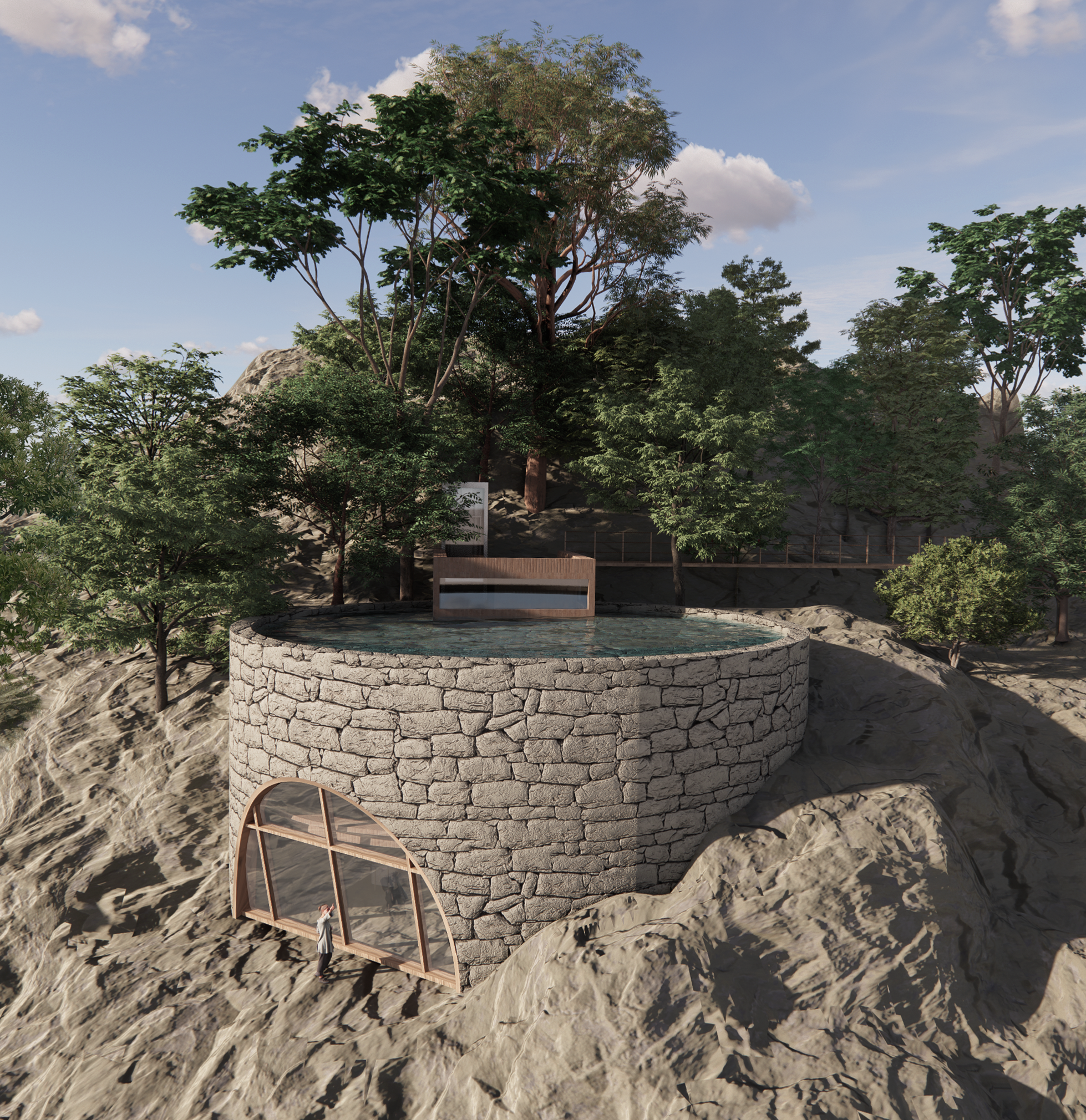 A portion of the site's stones were excavated and transformed into a stone library.