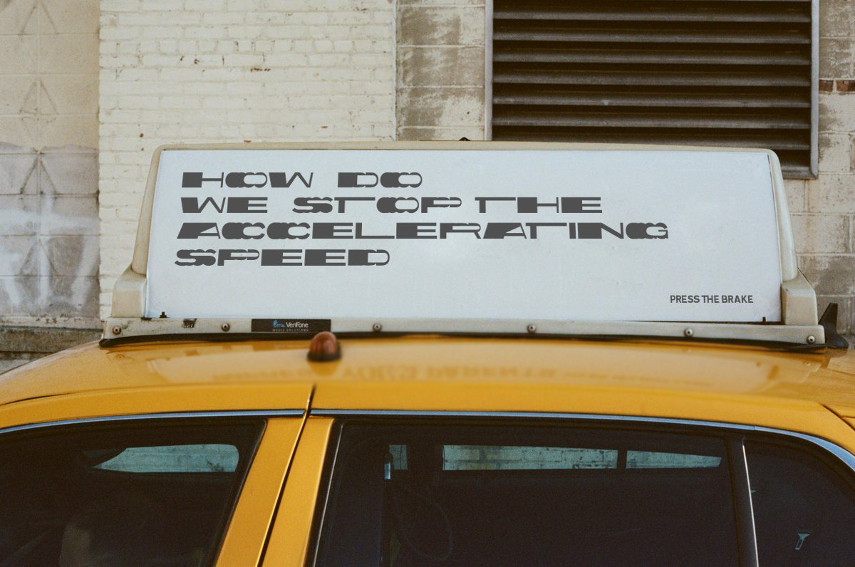 A taxi sign typeset with Transport Accelerated