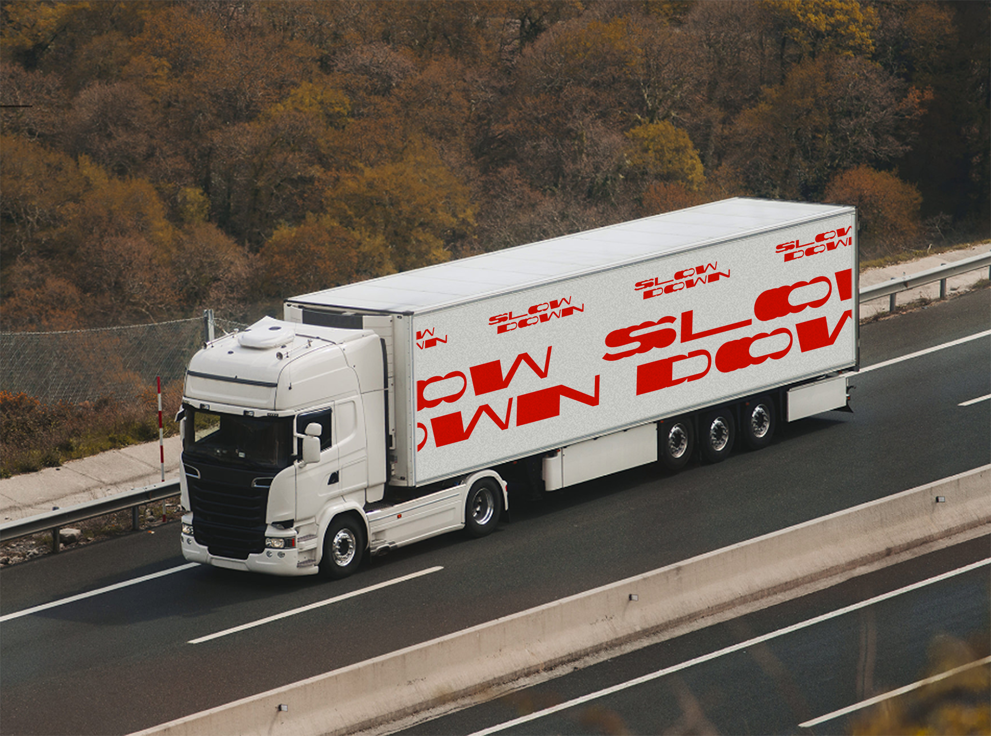 a side of a truck typeset with transport accelerated