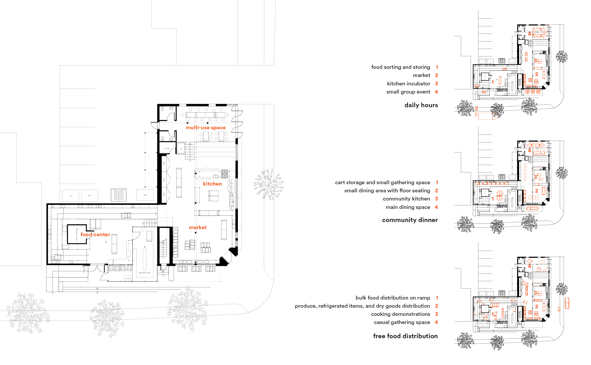floor plans identify various configurations of flexible elements