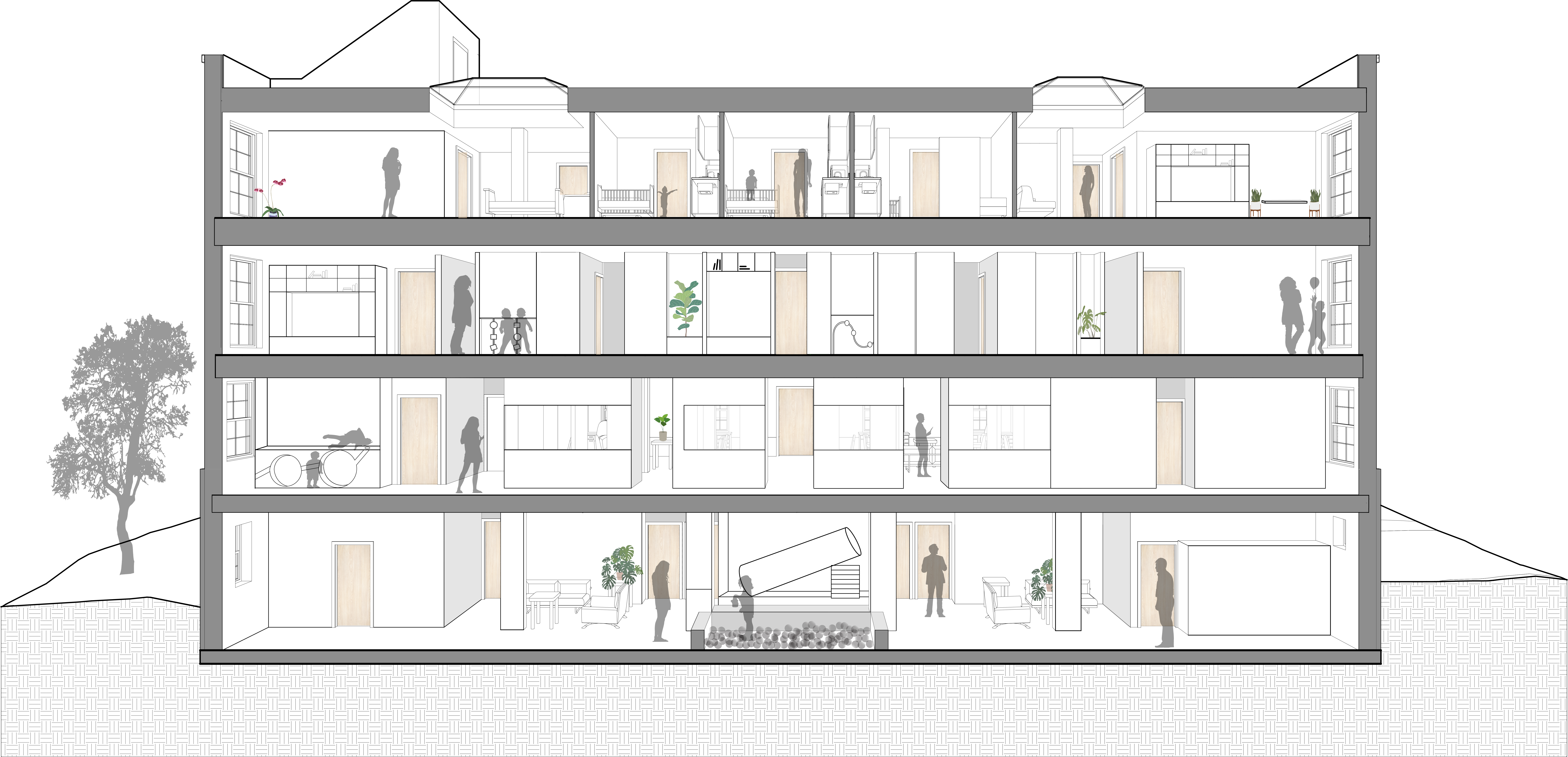 Highlighting the interactive qualities of inhabitable walls by exploring the sectional view