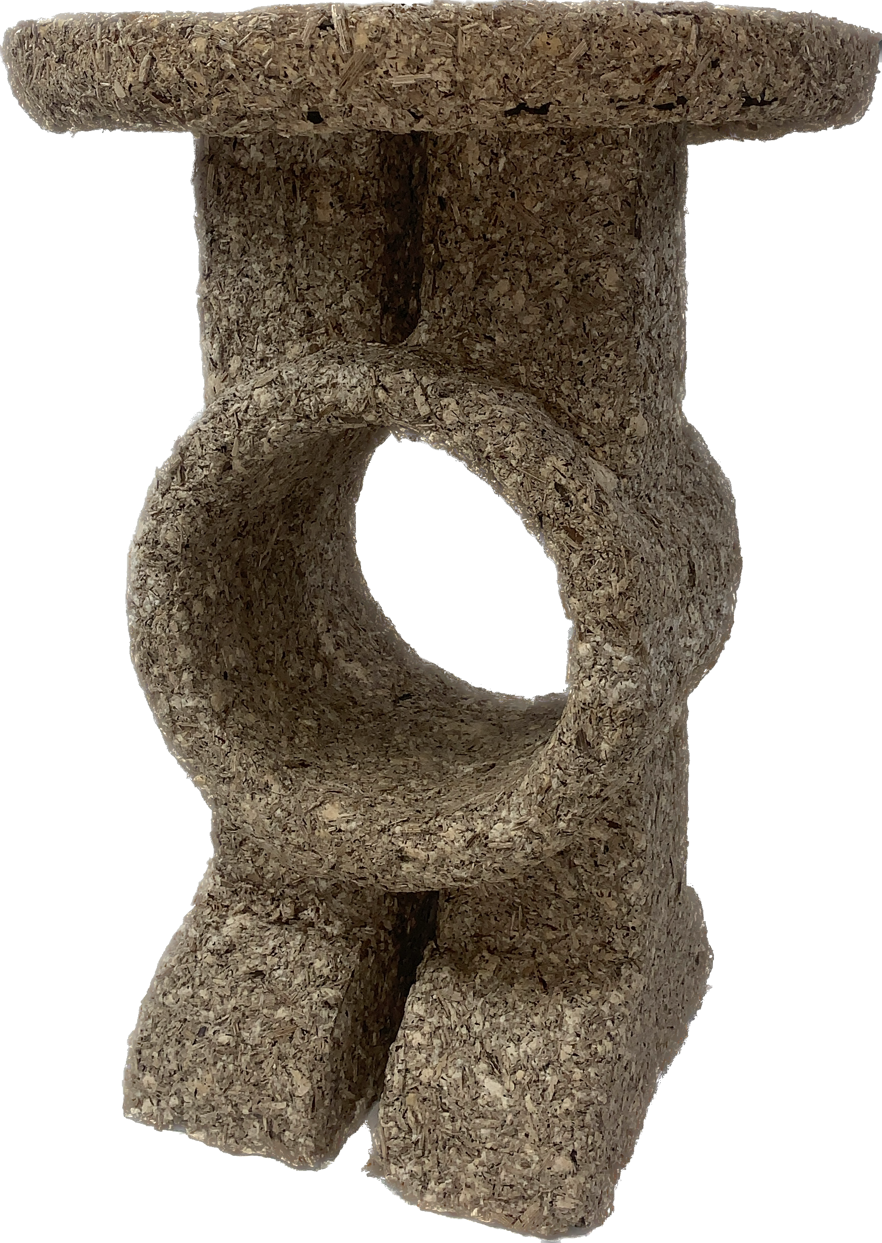 a side table made with Sam Aguirre with a tubular hole through the center made of knotweed and paper pulp