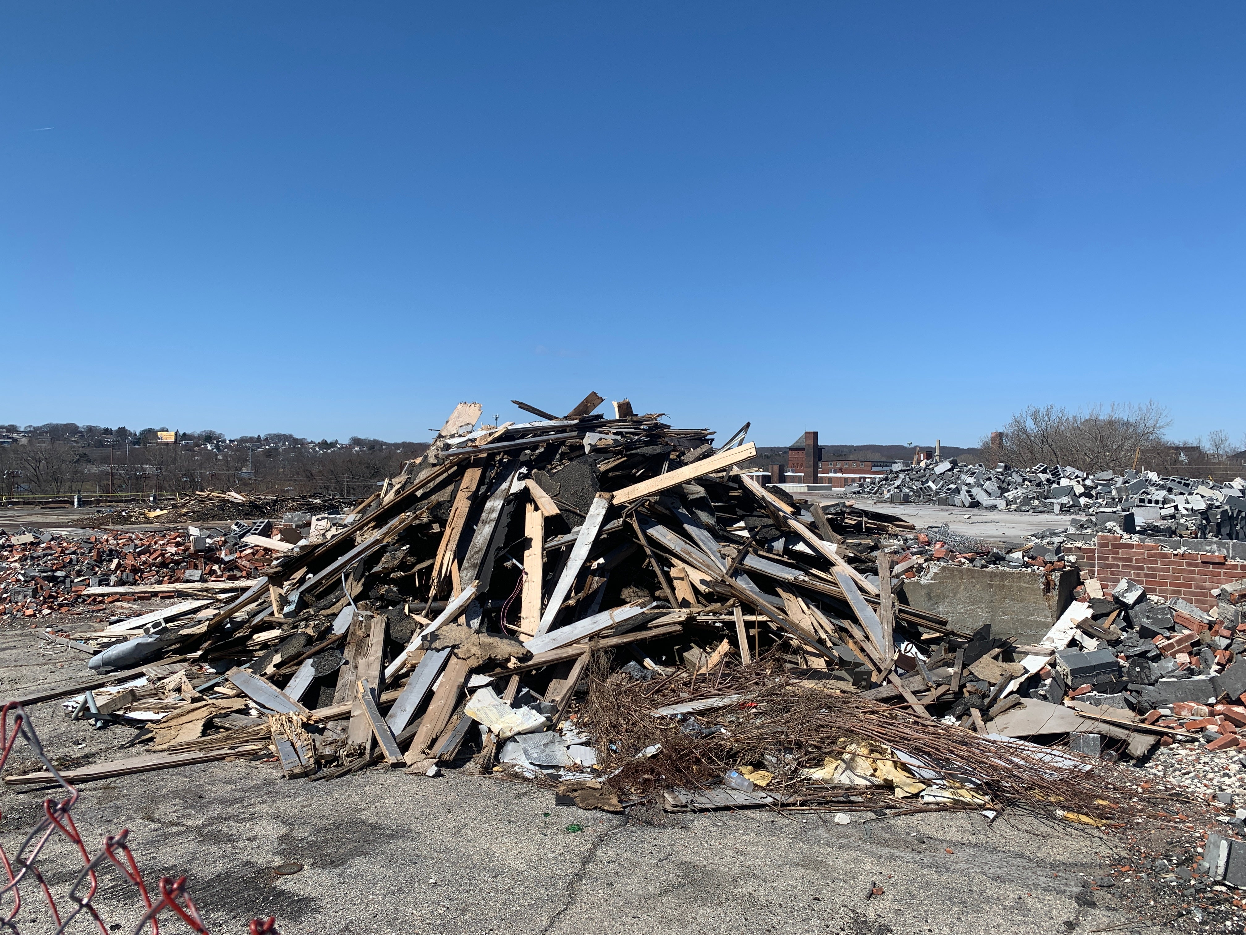 a photo of industrial rubble at Morley Field, Pawtucket at the former site of the Microfibres factory
