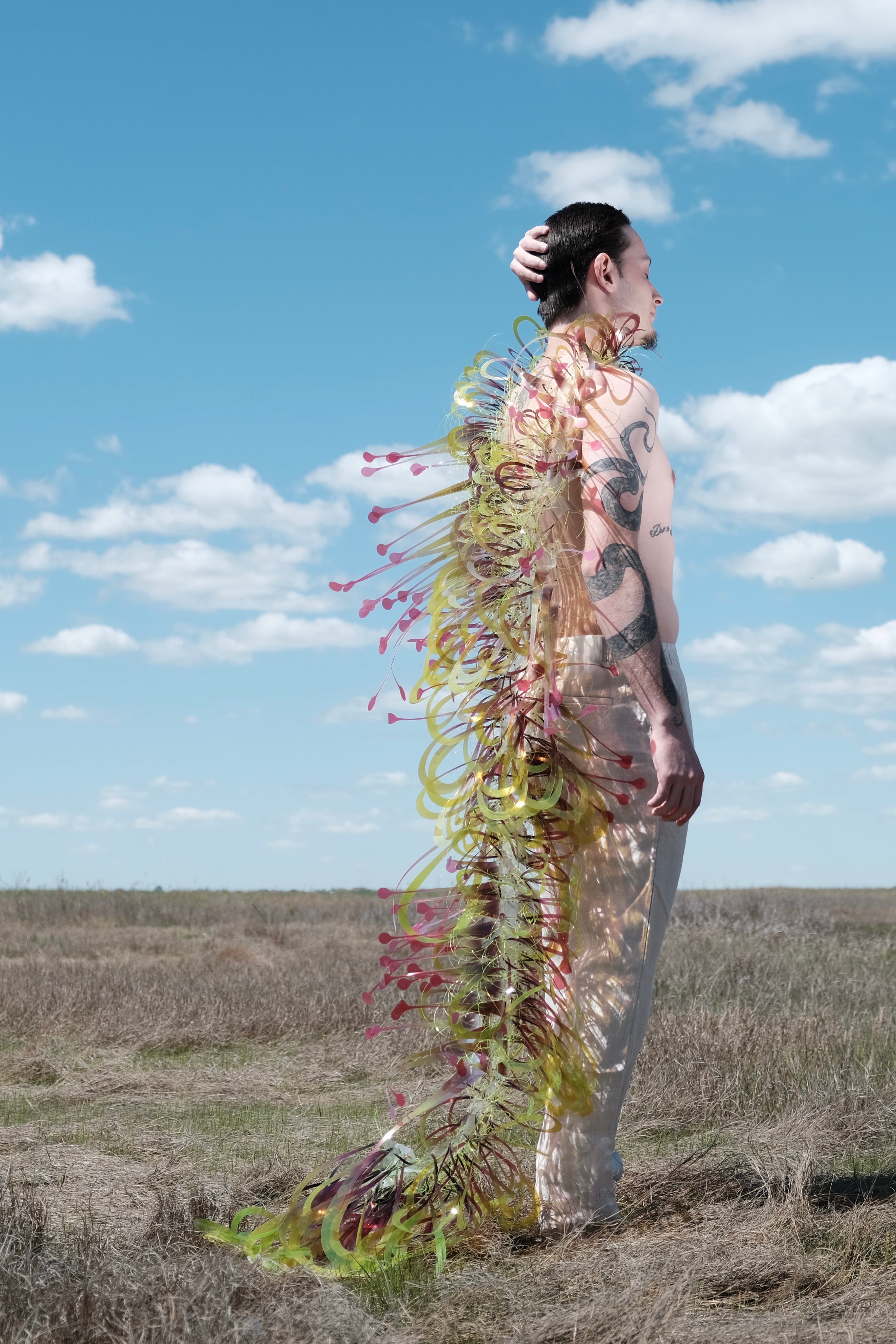 A man stands in a field