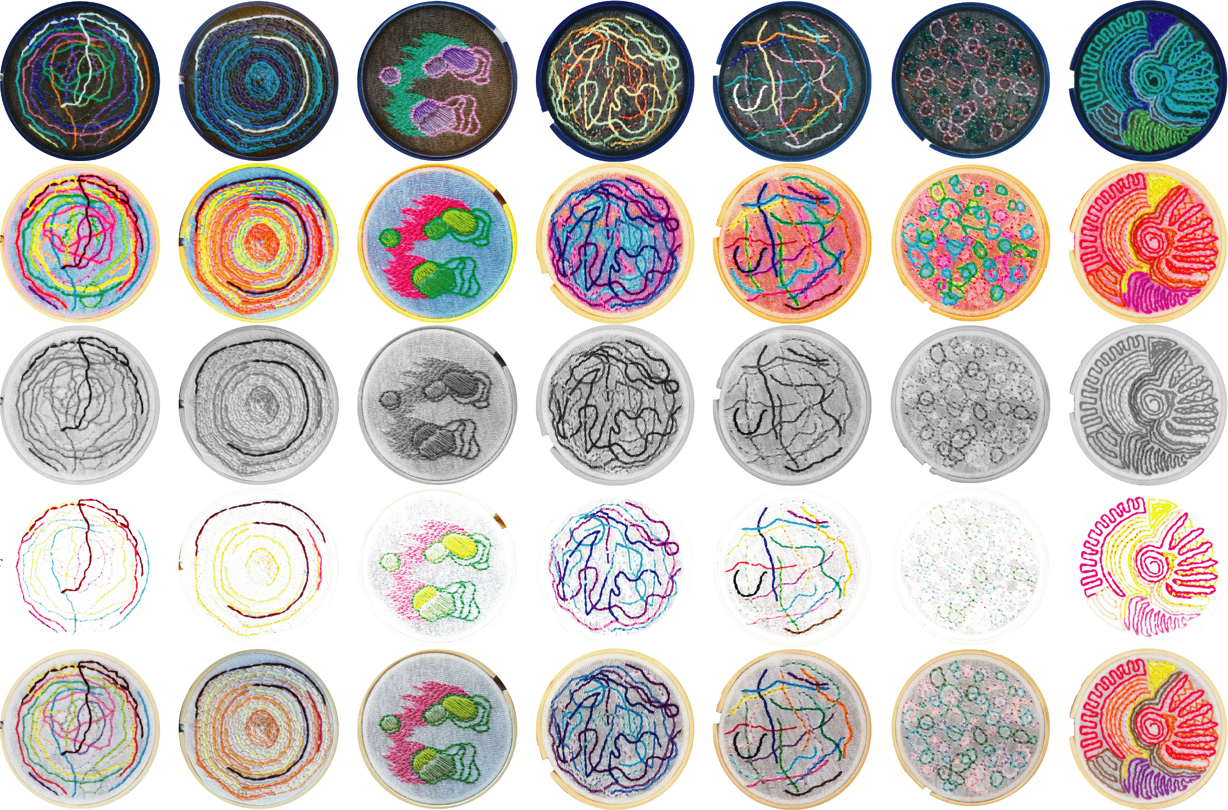 Embroideries run through multiple Photoshop filters.