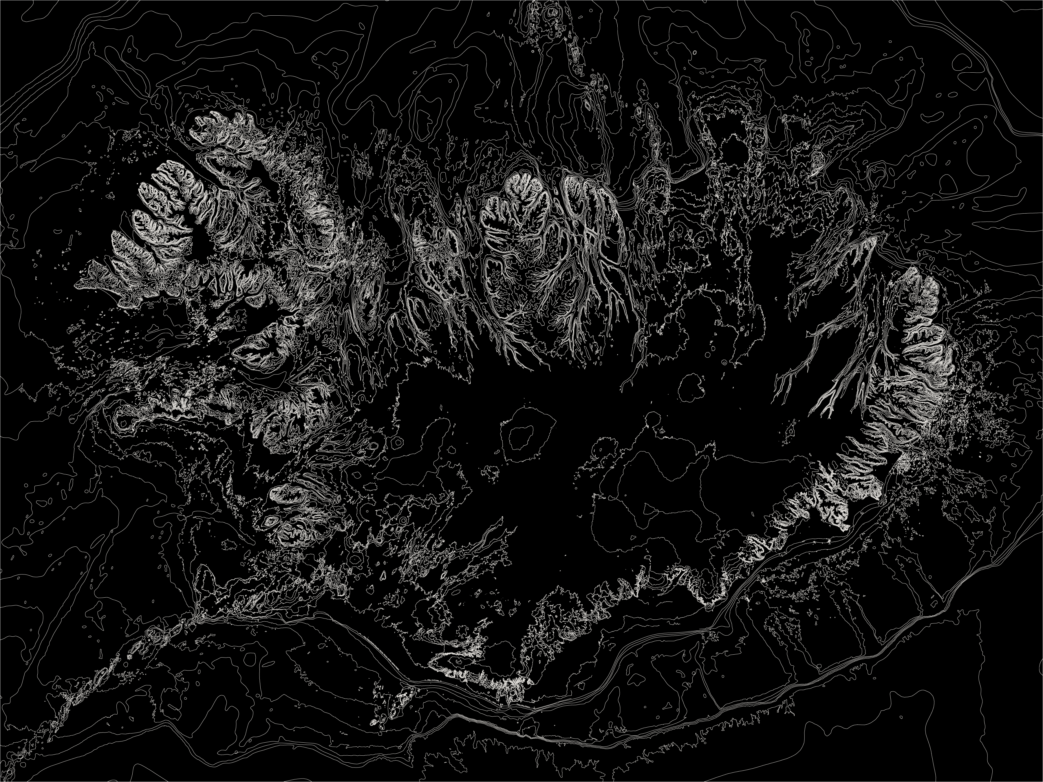 Bathymetric and countour lines of Iceland.