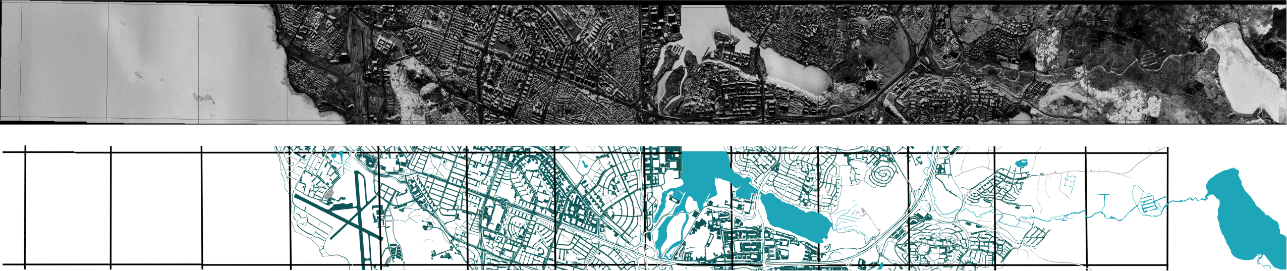 A transect of Reykjavik, Iceland analyzed for network connectivity (hydrology + transportation). 