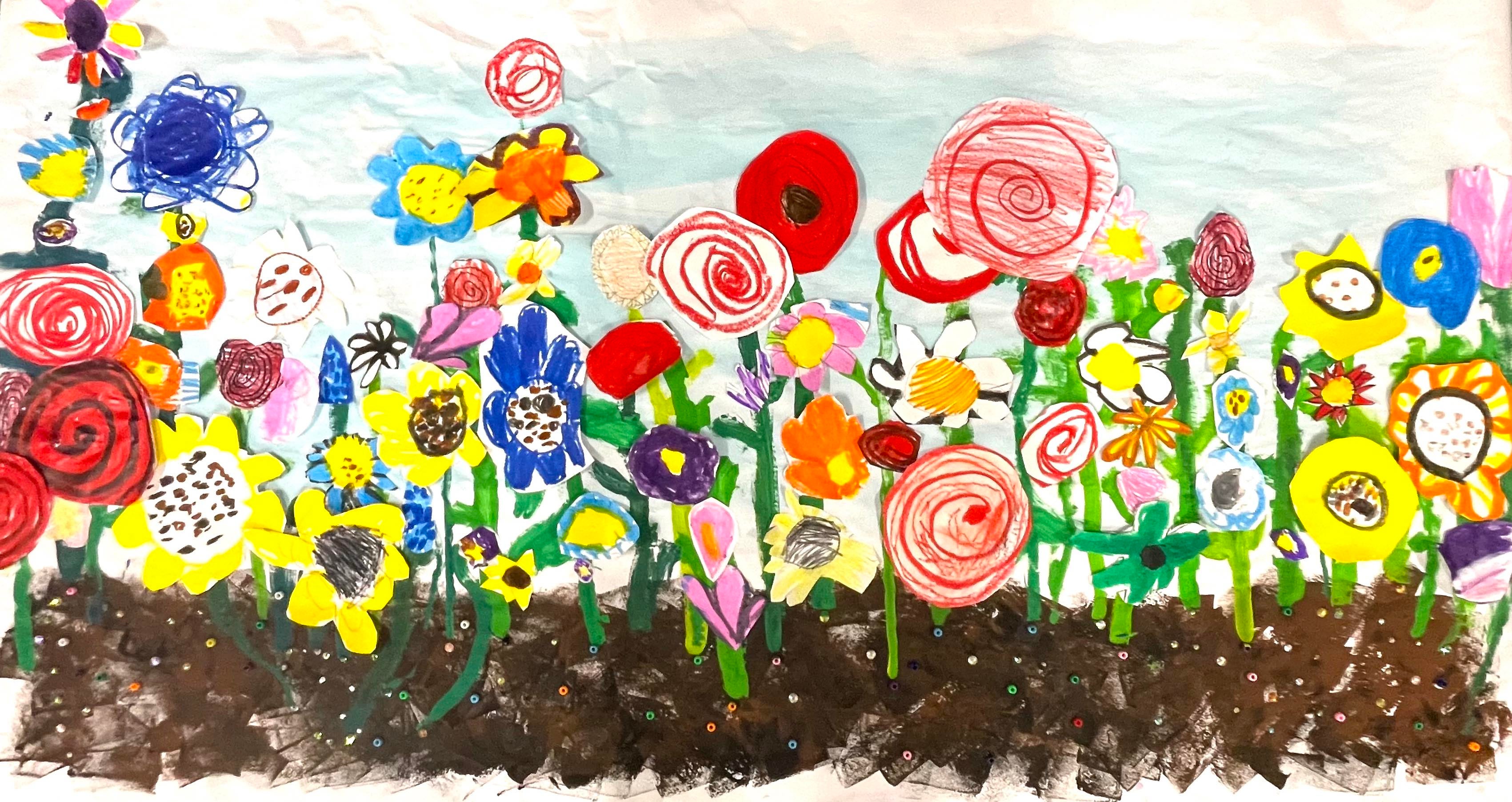 Grade 1, Quidnessett Elementary School “Growing Gardens Mural Project”  Students explore phases of plant life and demonstrate great teamwork!