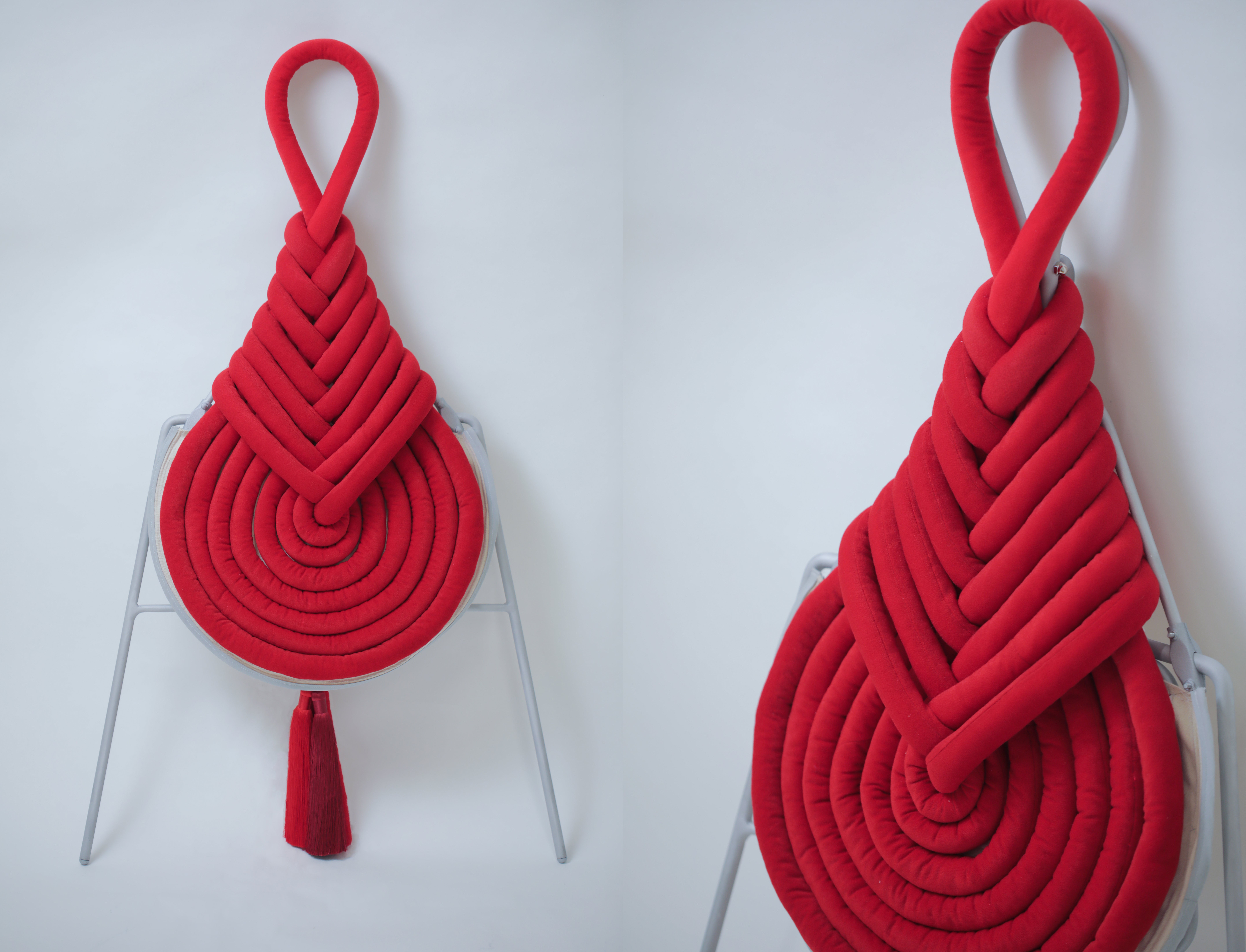 Red Chinese Pipa knot hanging on the wall