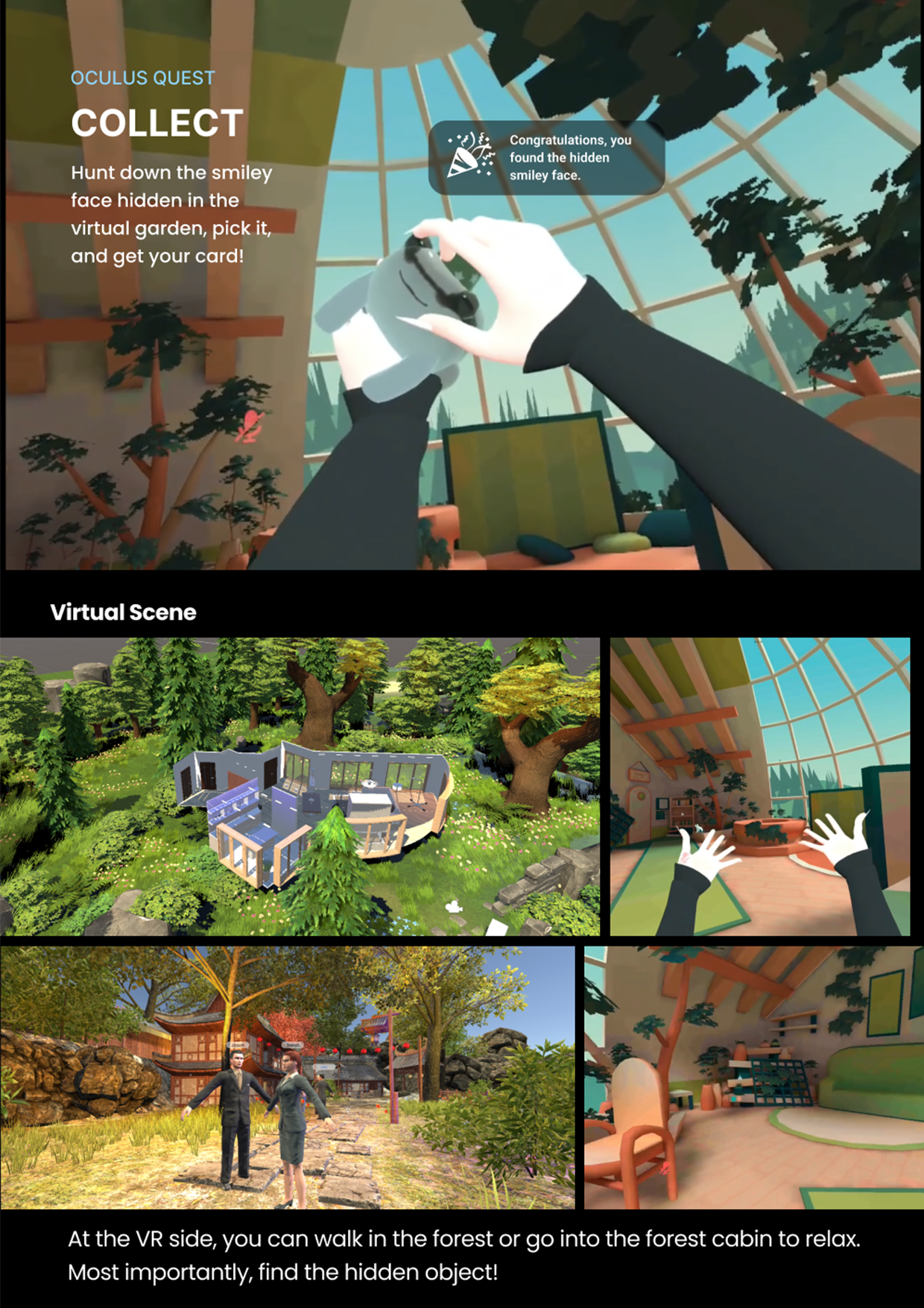 This is a platform for remote employees and office employees to interact and have fun. Users can log in the oculus or the mobile. I simplified the experience into 3 steps: Collect - Share - Redeem