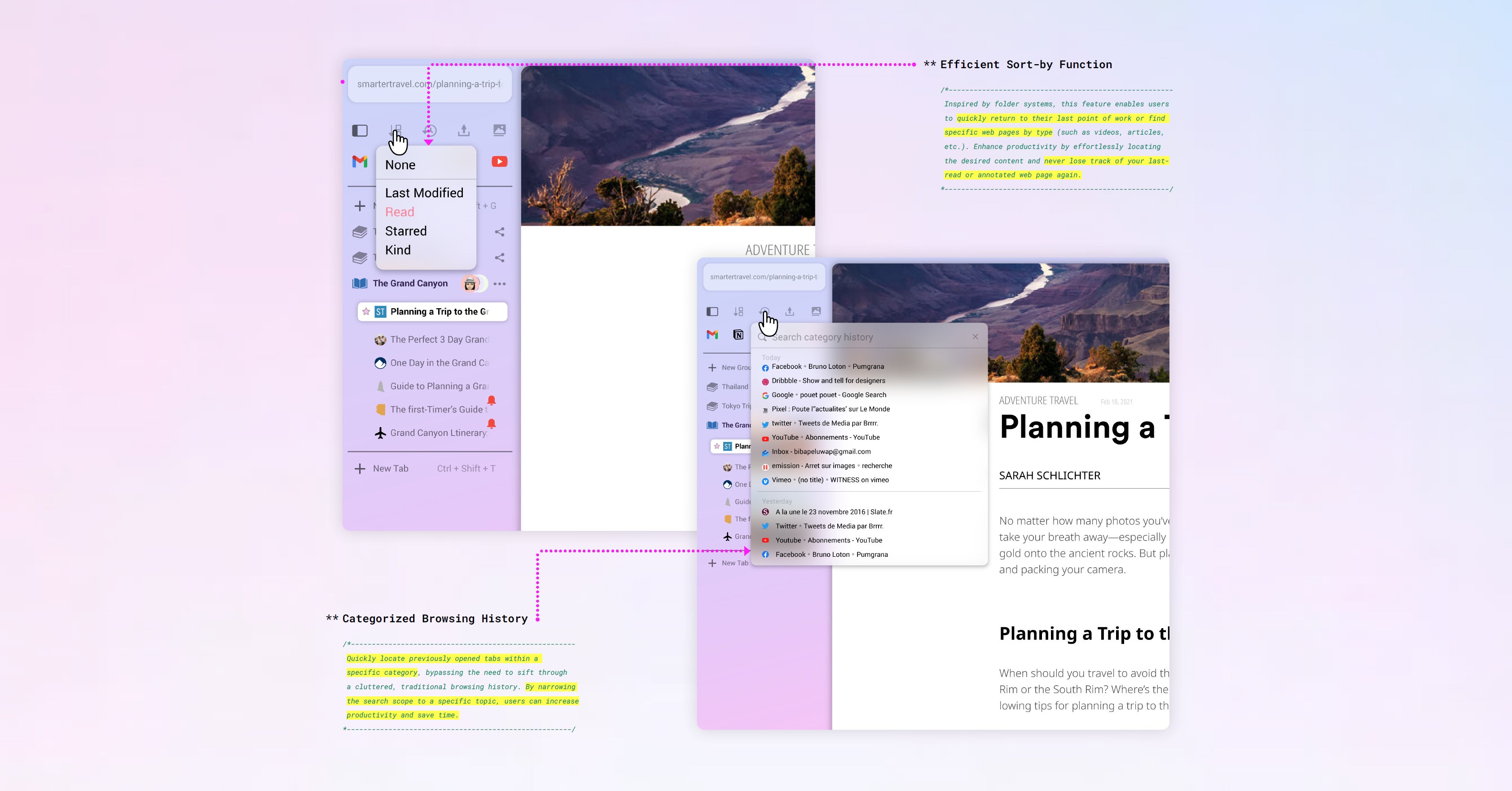 Categorized Browsing History and Efficient Sort-by Function