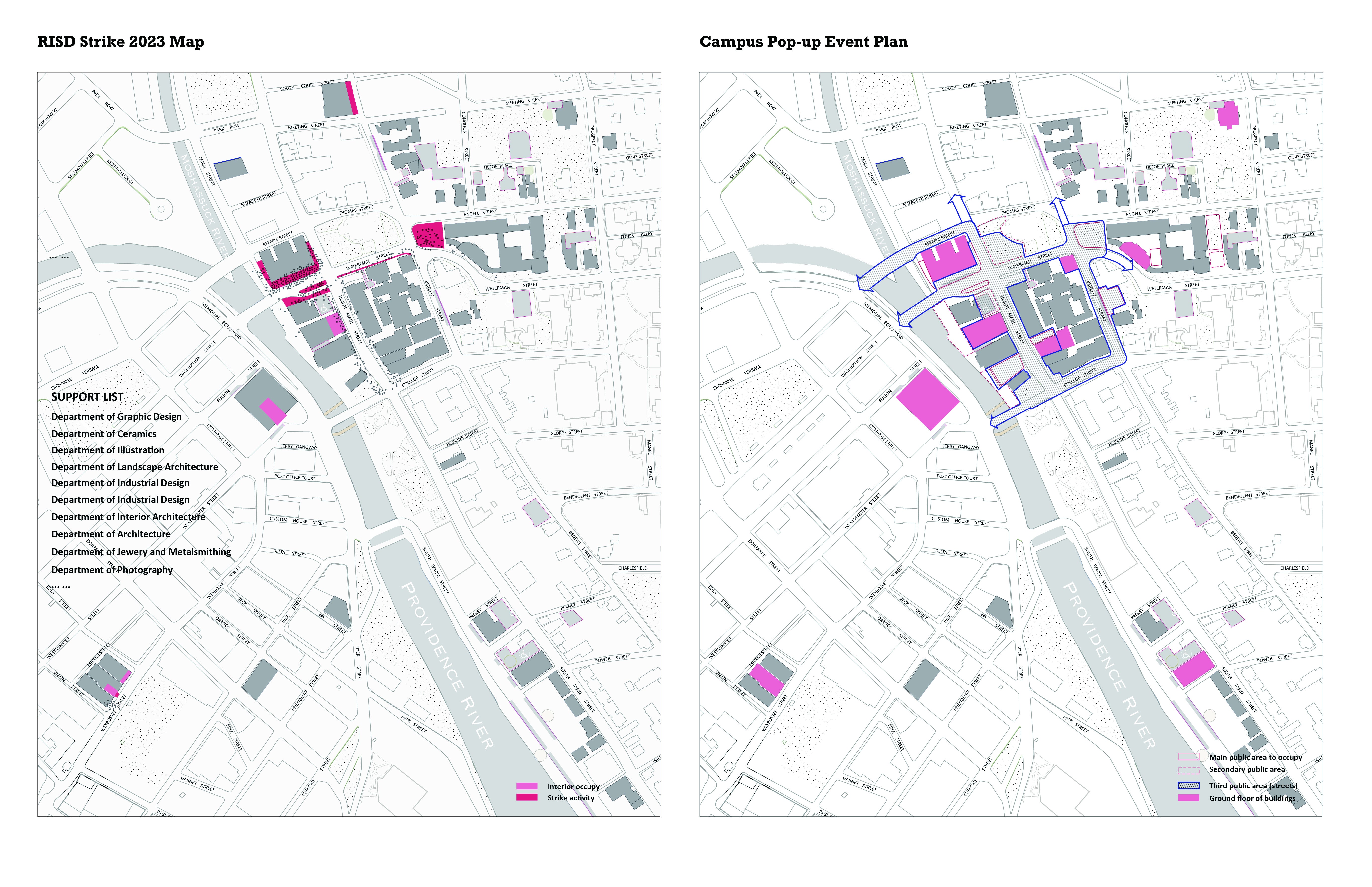 RISD strike 2023 map and campus pop-up event landuse proposal