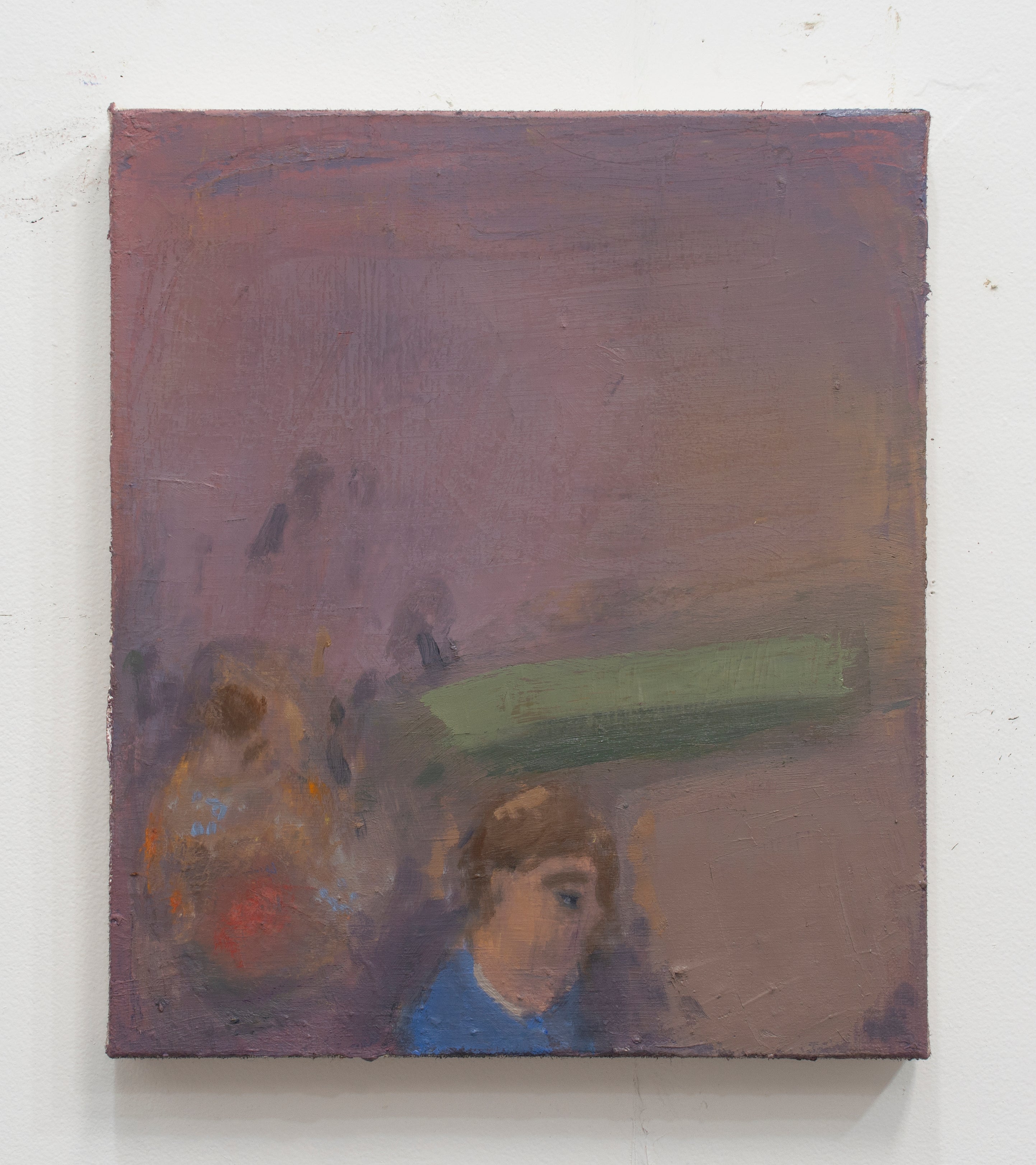A purple-brown painting with a figure at bottom