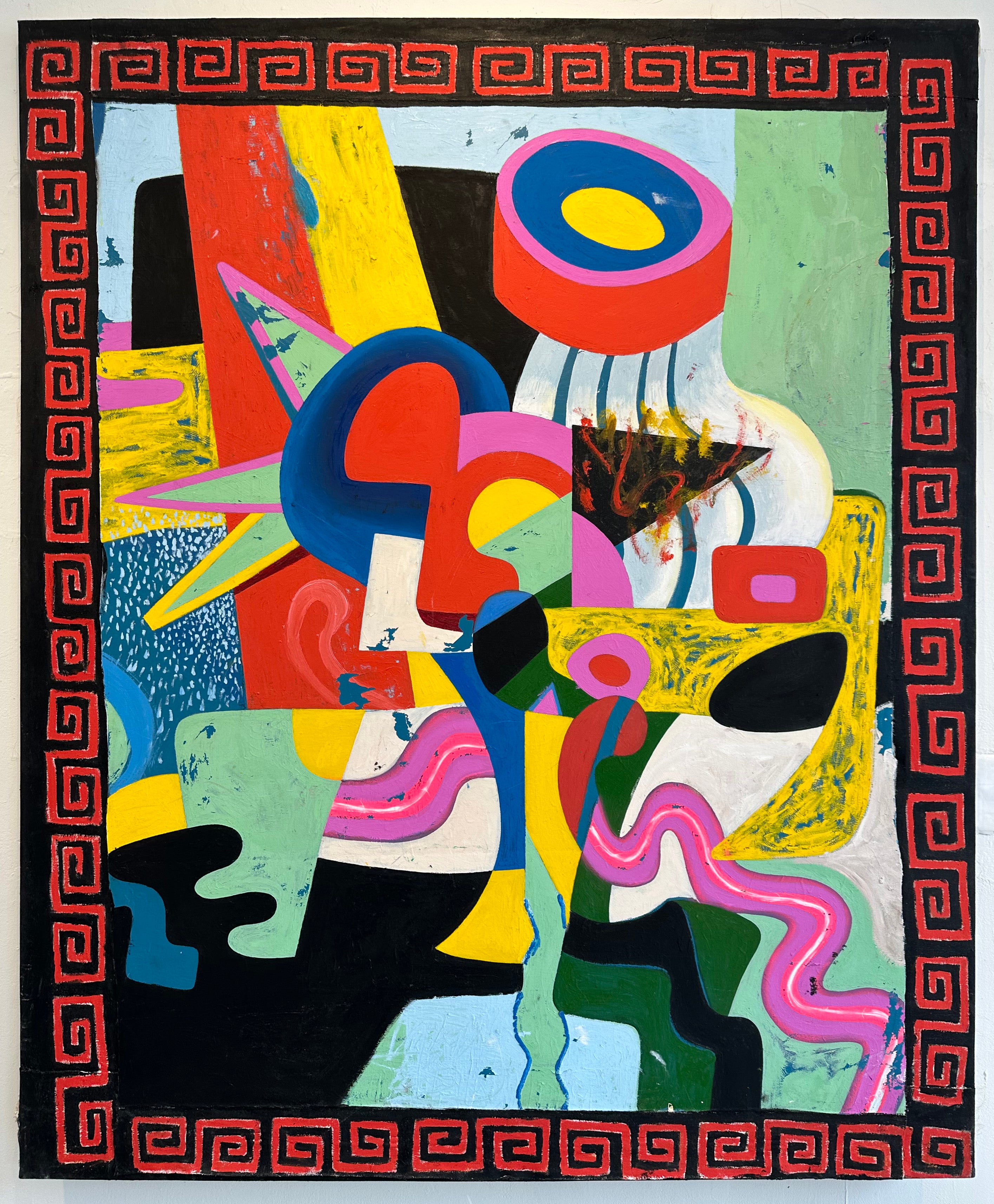 Geometric abstract painting with painted border