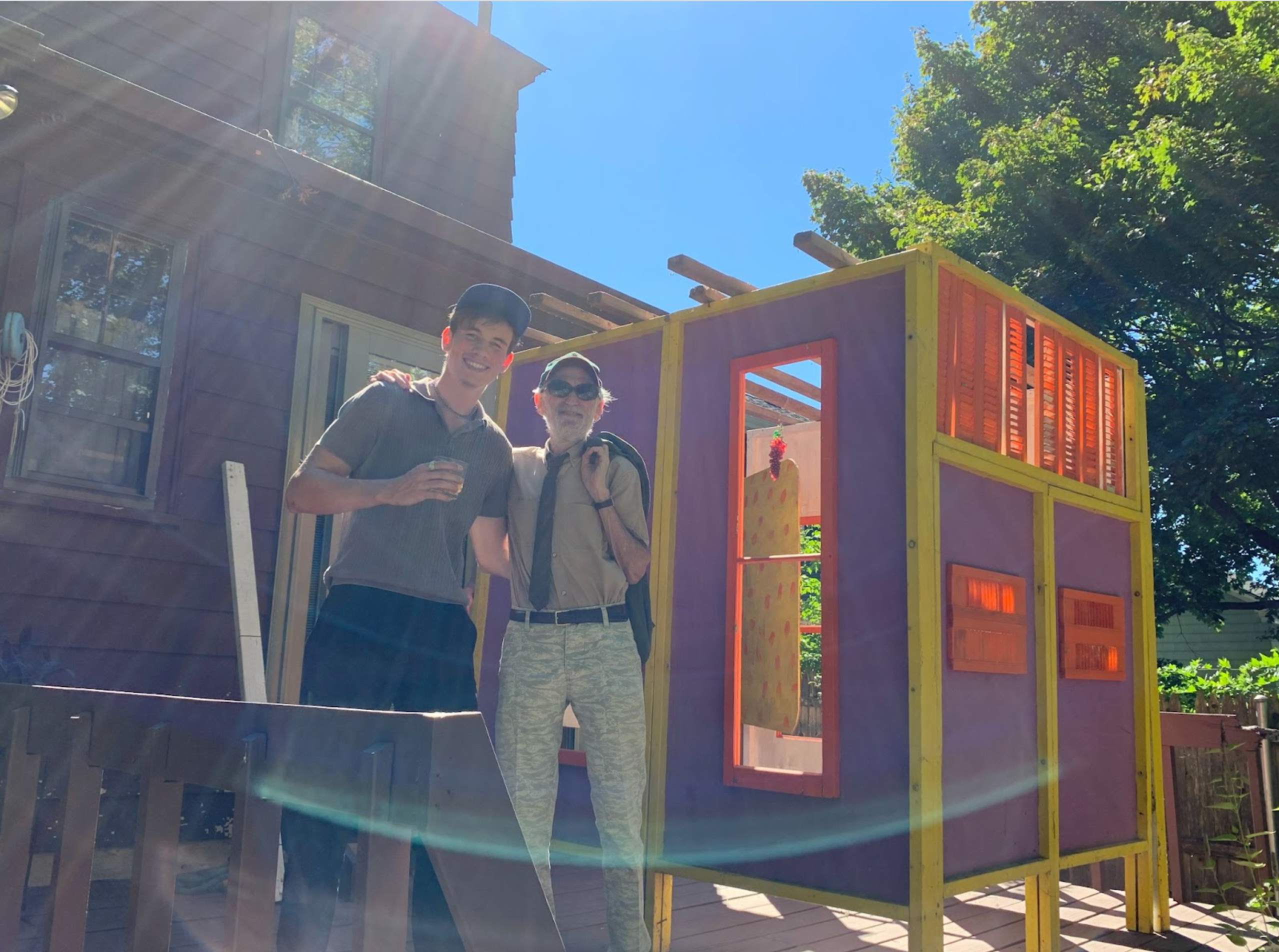 Seva Simone (author) pictured with mentor and friend Mike Fink, we were building a succah!