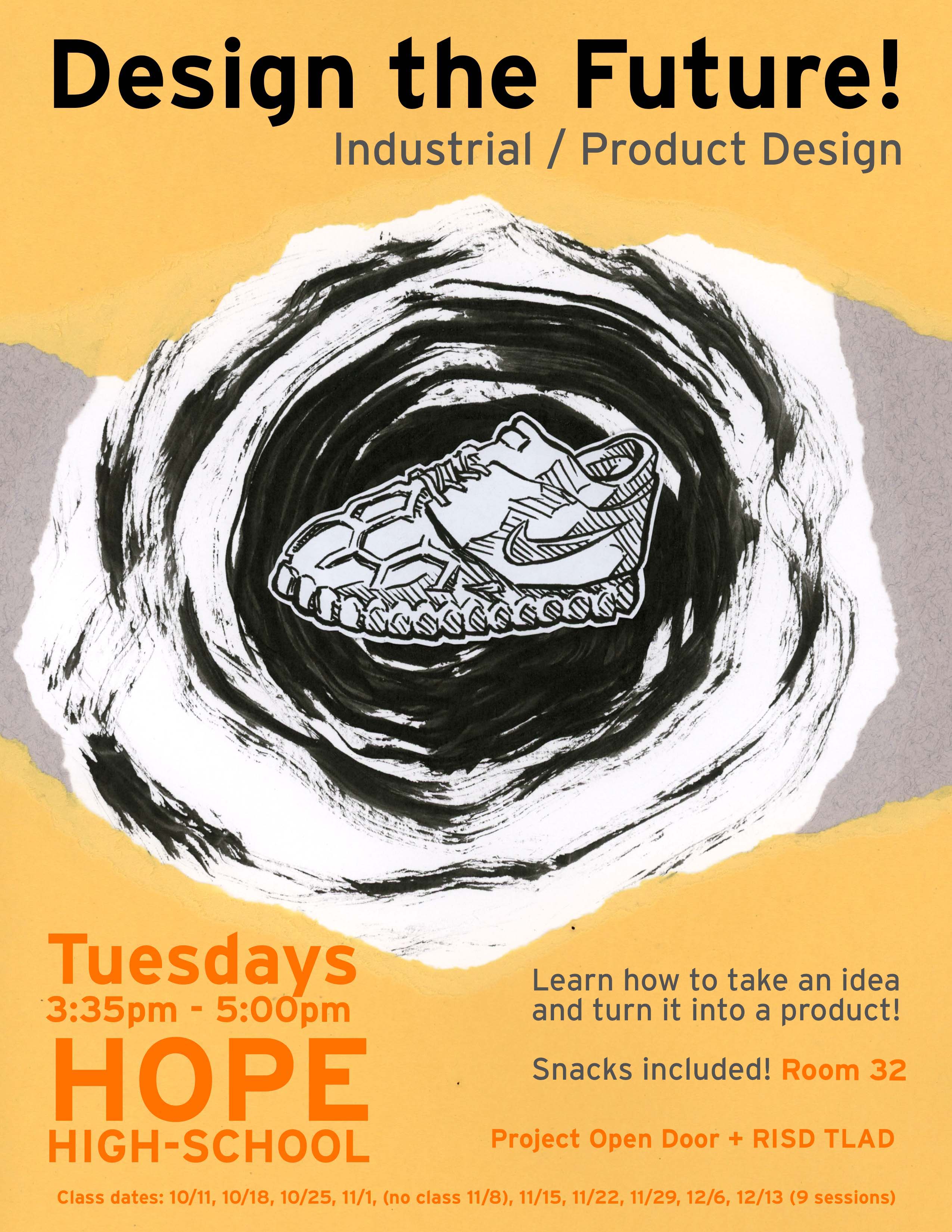 Poster for Seva’s design class Design the Future, poster design courtesy of Tom D’Amore, co-teacher and MAT grad.