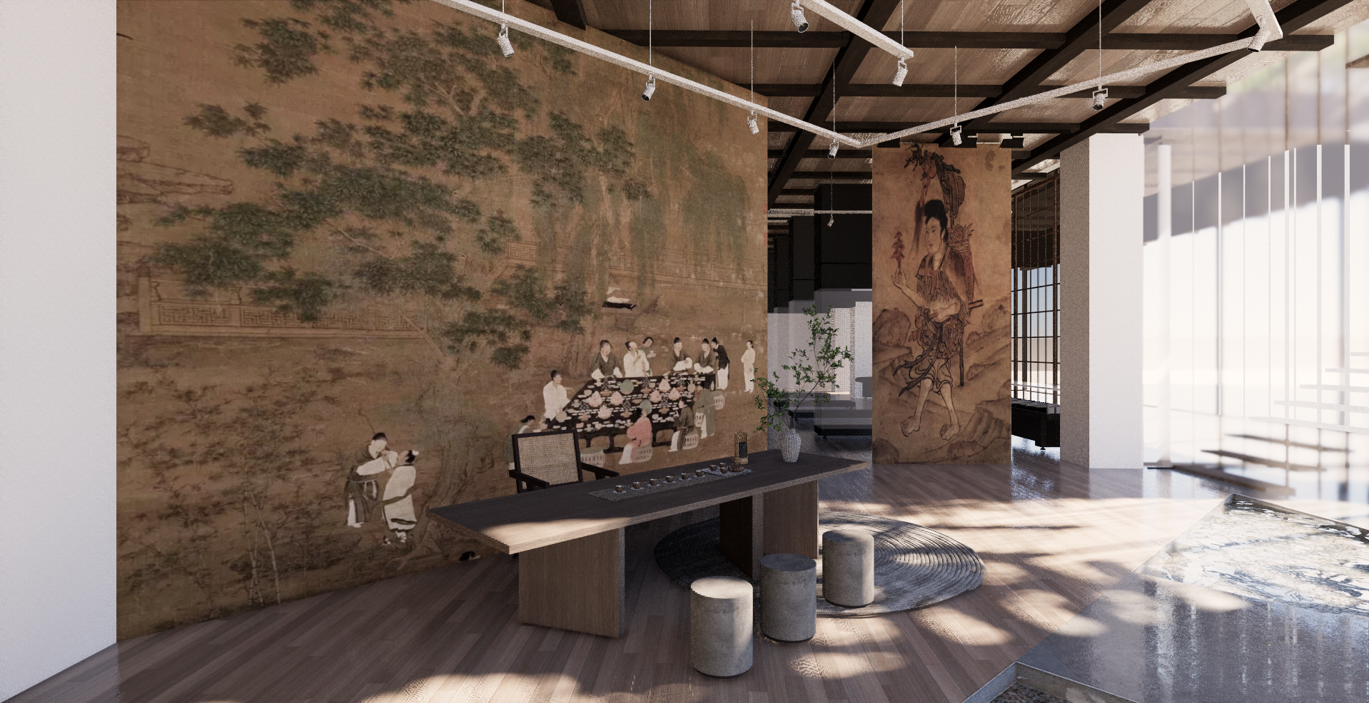 People first will cross the bridge into the reception area, which is a double-height transitional space.