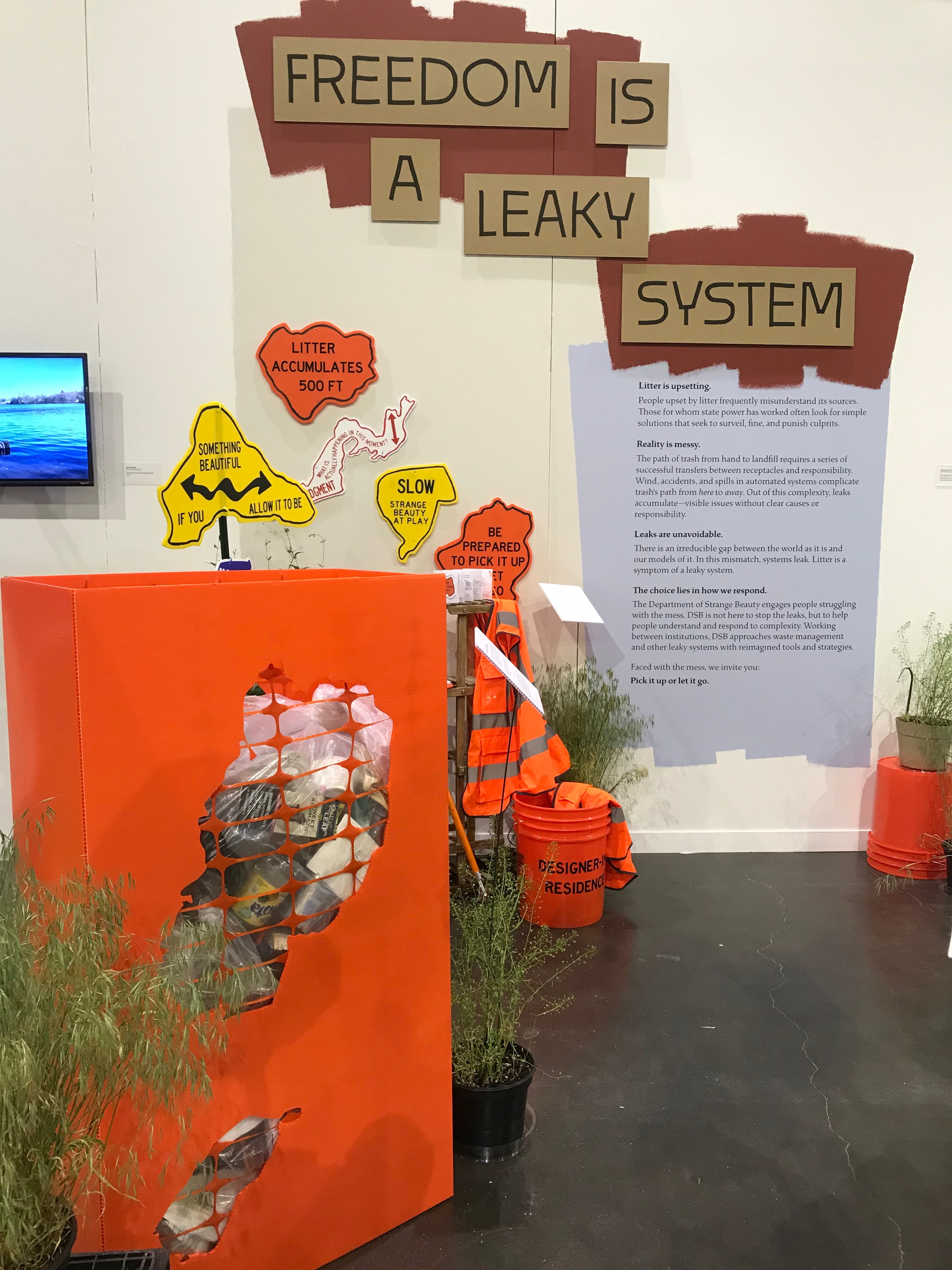 Installation view of the Temporary Trash Monument