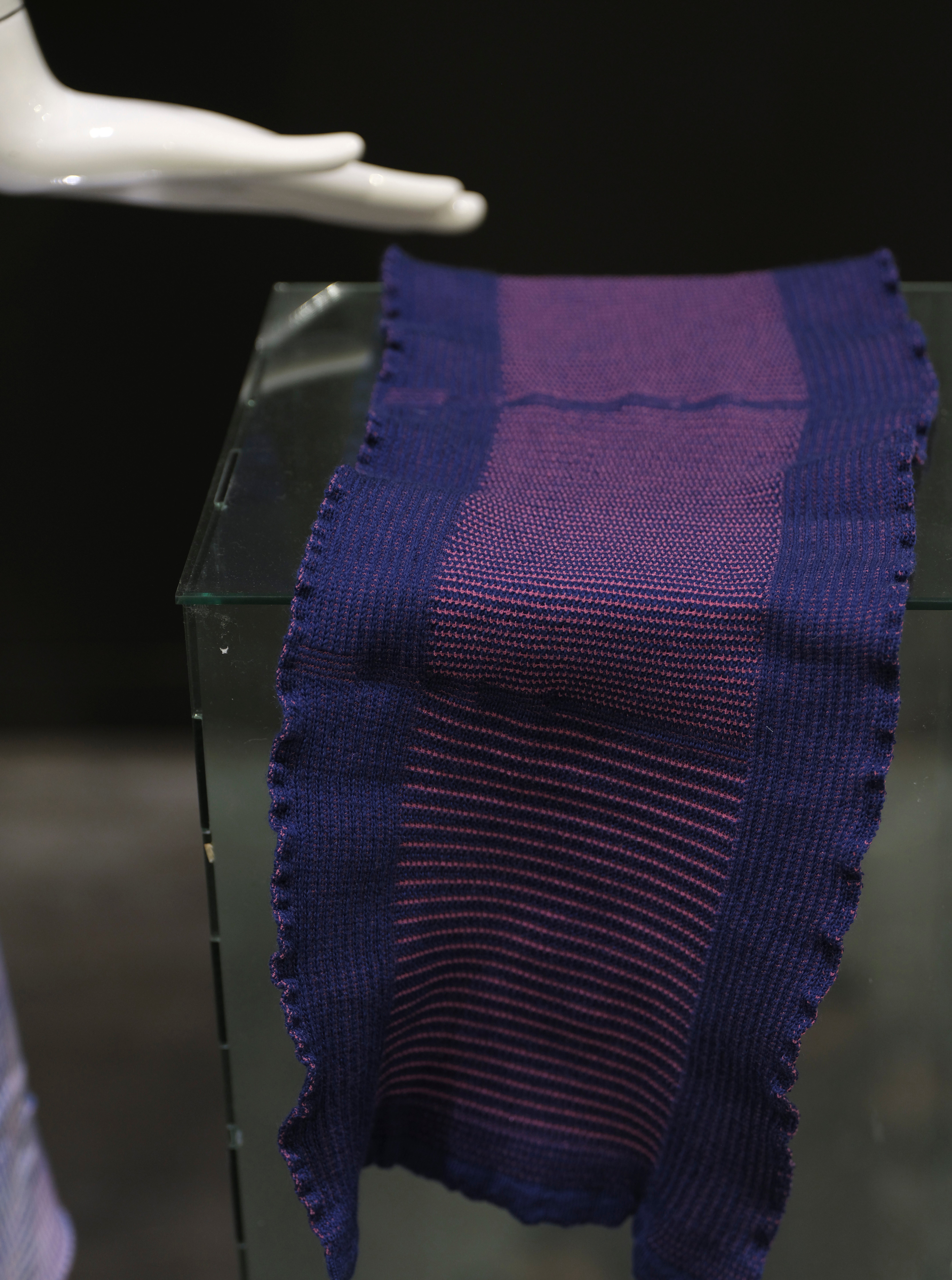 Close-up shot of Look 2, Azurite, in medical knitwear collection
