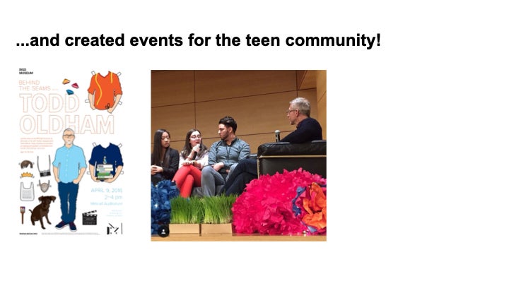 Program poster and image of teens talked to designer Todd Oldham on a stage