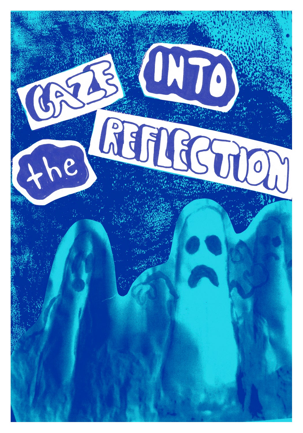 three ghostly figures occupy the lower half of the image  with the words Gaze into the Reflection above them