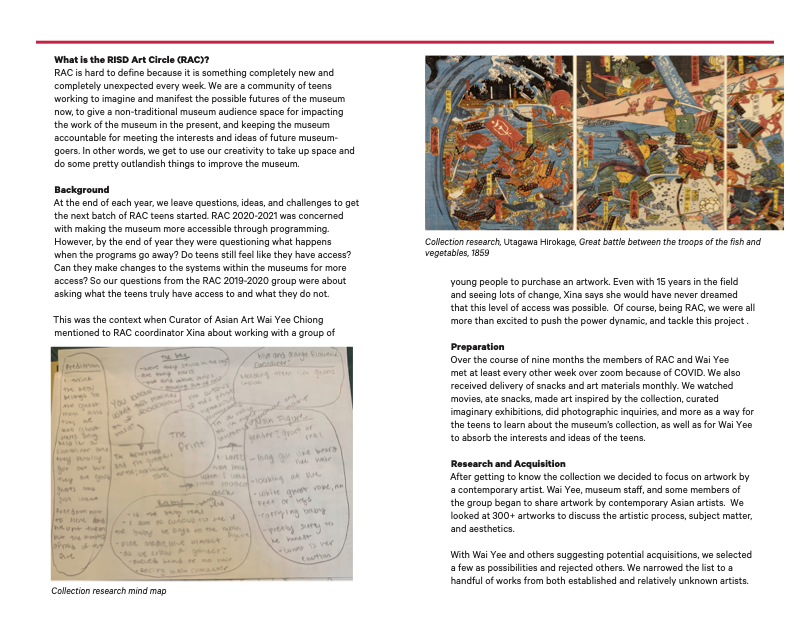 Handout created by teens that tells the story the work and research they did to curate the artworks