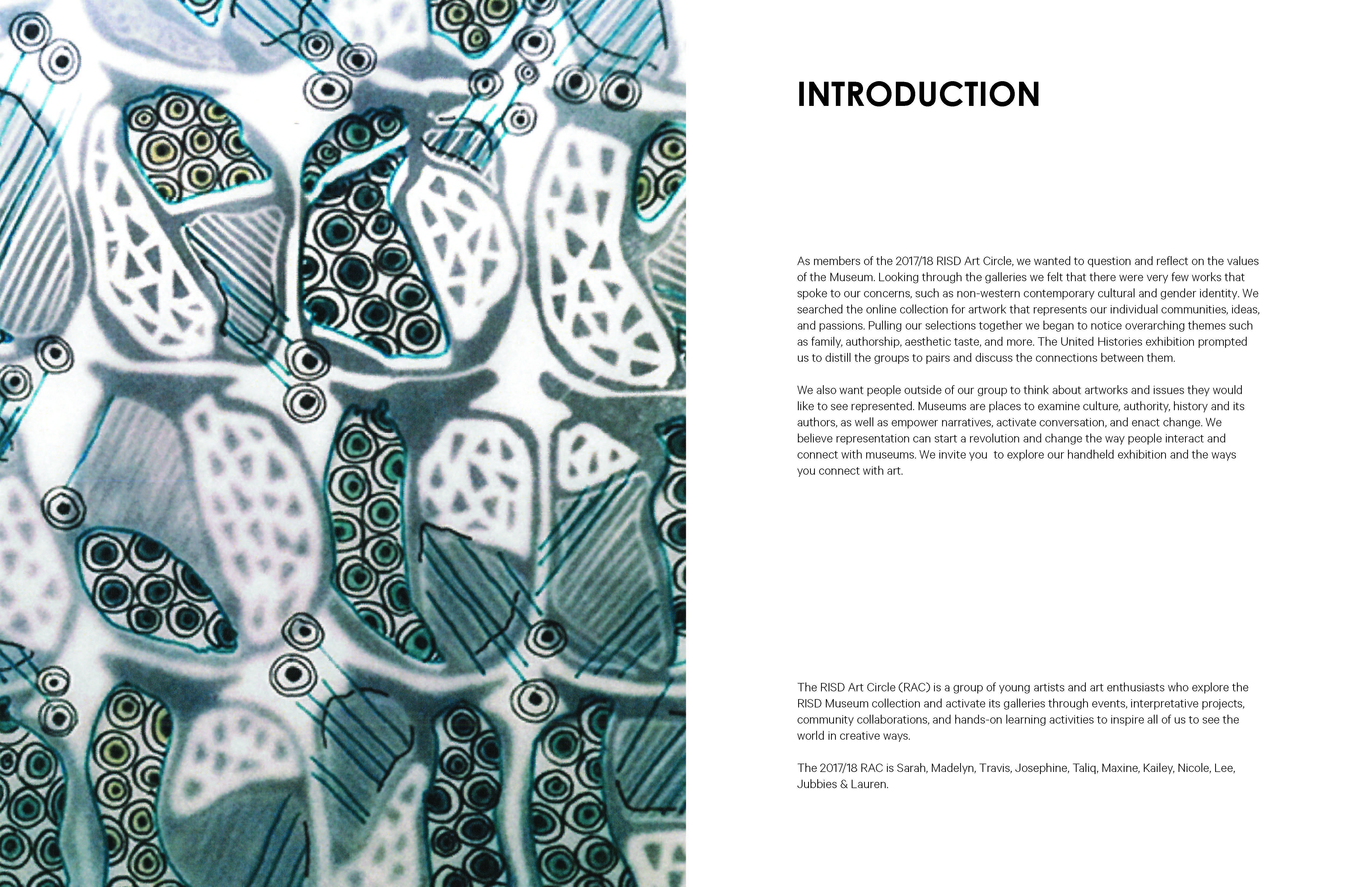 Left side of page has circular shapes covering the entire page and words on the right