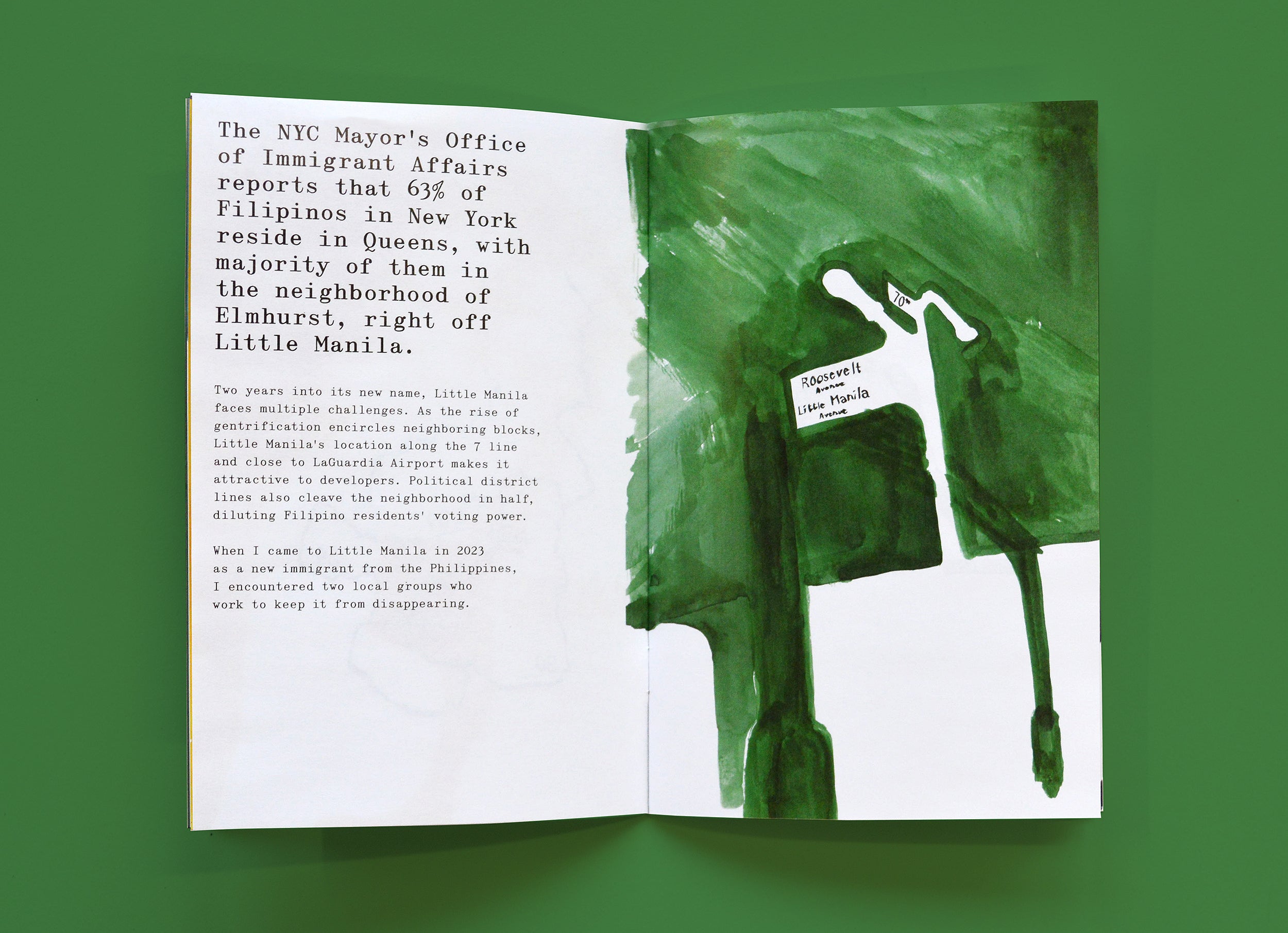 /A%20wash%20of%20green%20acrylic%20ink%20depicts%20the%20elevated%20tracks%20in%20Queens.%20Negative%20space%20is%20shaped%20into%20the%20Little%20Manila%20Avenue%20street%20sign.%20Beside%20it%2C%20statistics%20about%20the%20Filipino%20immigrant%20population%20in%20New%20York.
