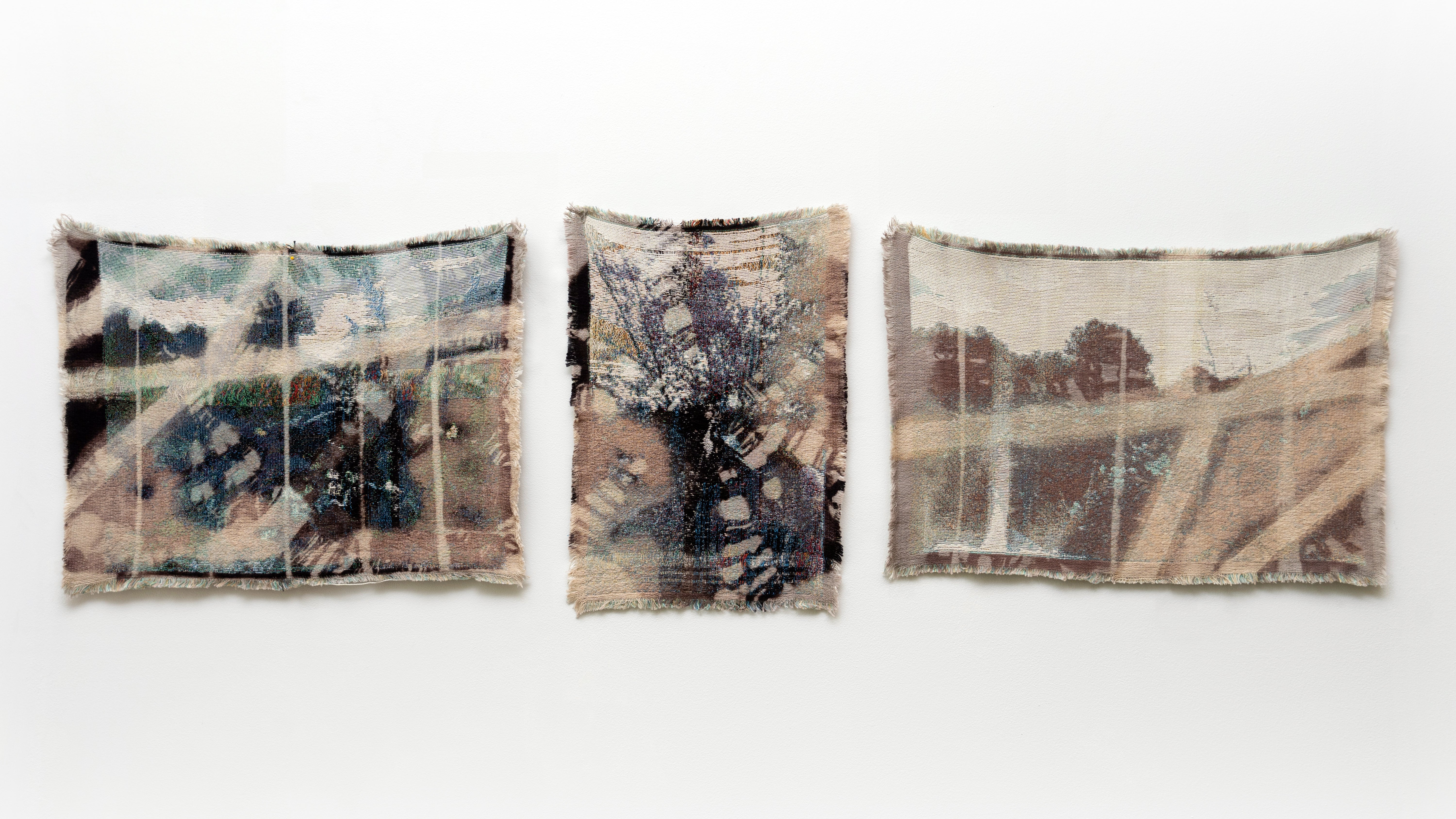 /Three%20Small%20Scale%20weavings%20depicting%20blurry%20landscapes%20hanging%20in%20a%20horizontal%20row.