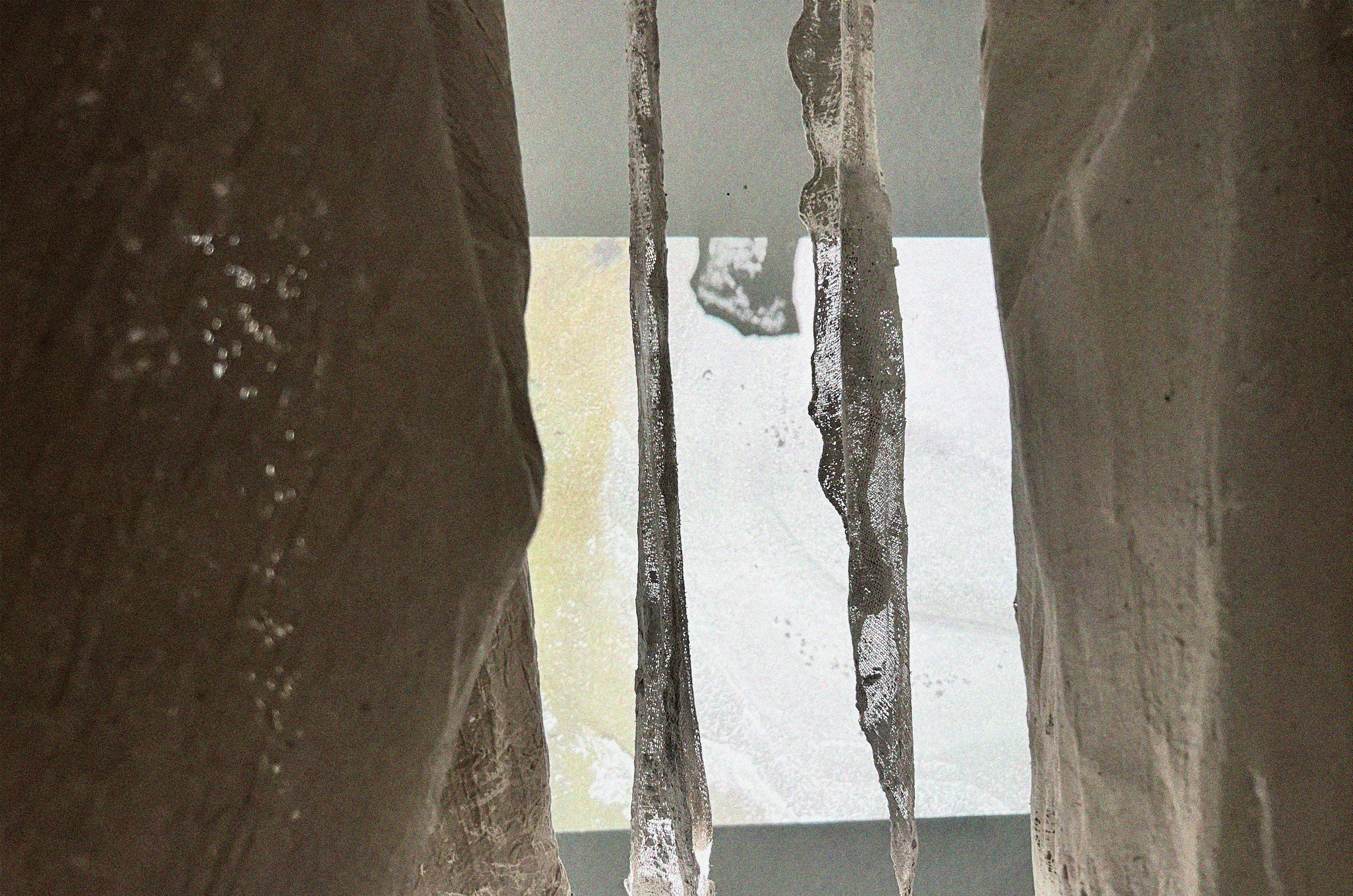 Projection, fabrics hanging, transparencies