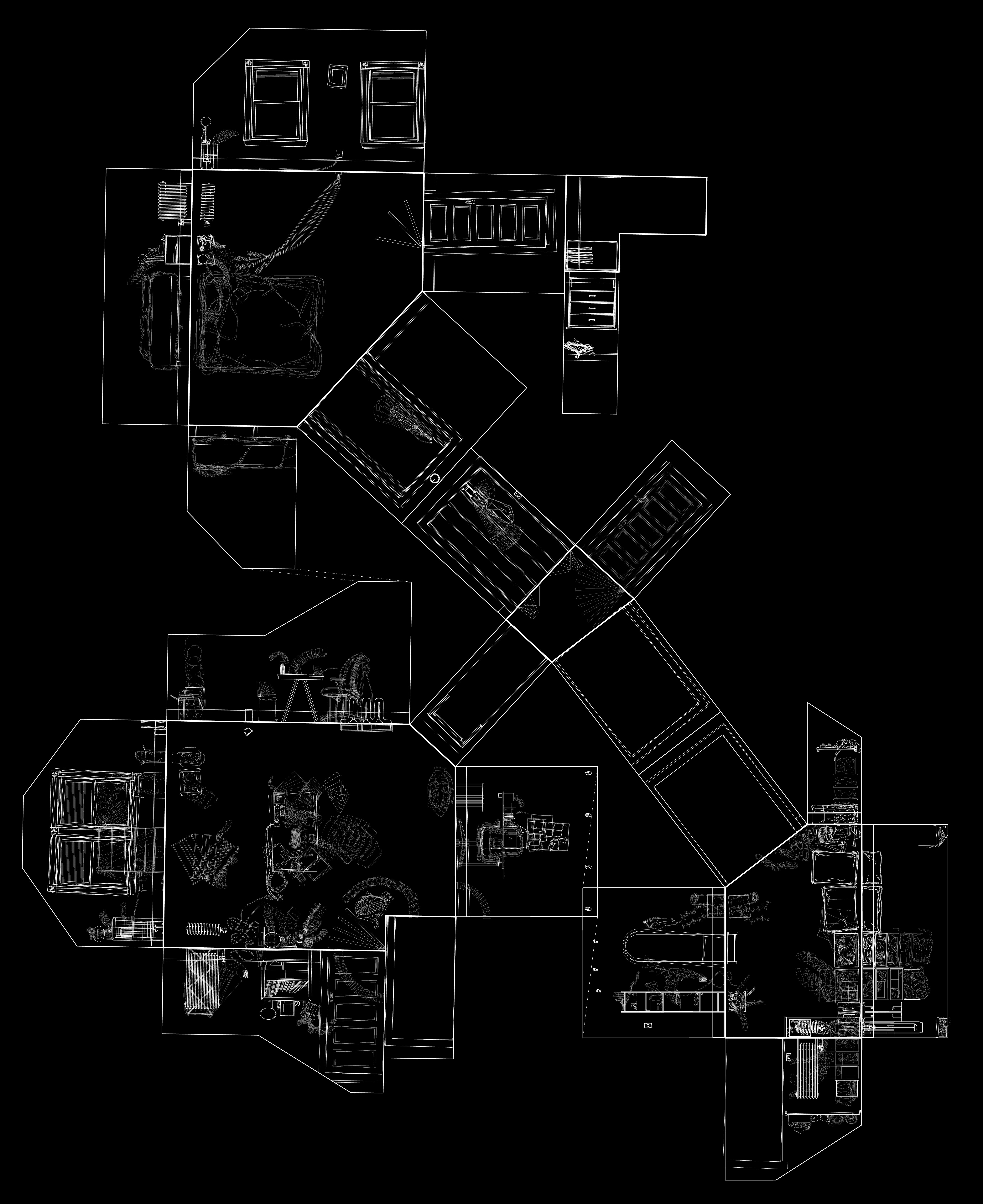 /An%20unrolled%20drawing%20of%20a%20domestic%20space%20showing%20the%20motion%20of%20personal%20belongings.%20The%20drawing%20has%20a%20black%20background%20with%20white%20line-work.