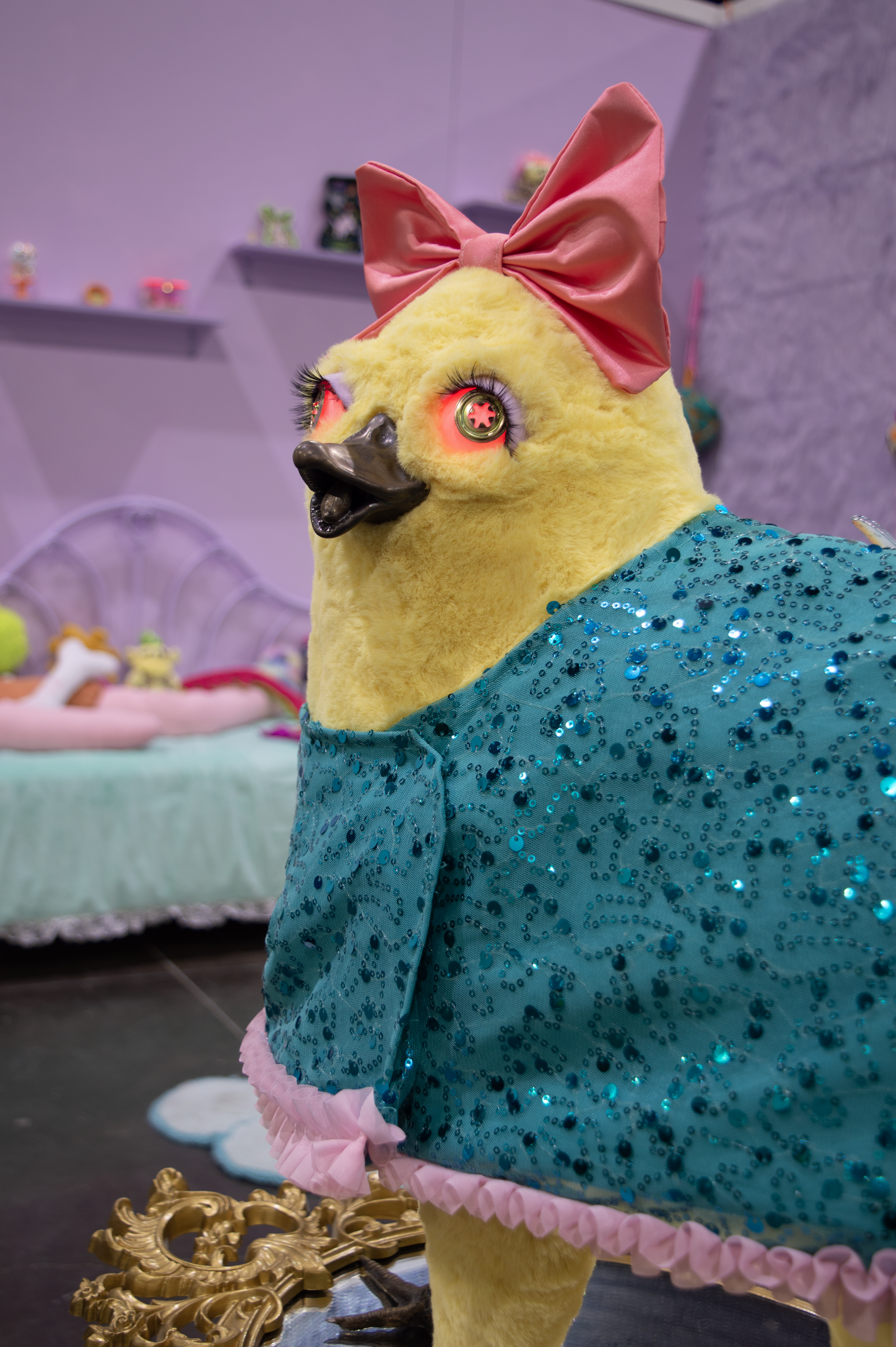 /A%20fluffy%20yellow%20chicken%20horse%20chimera%20with%20glowing%20red%20eyes.