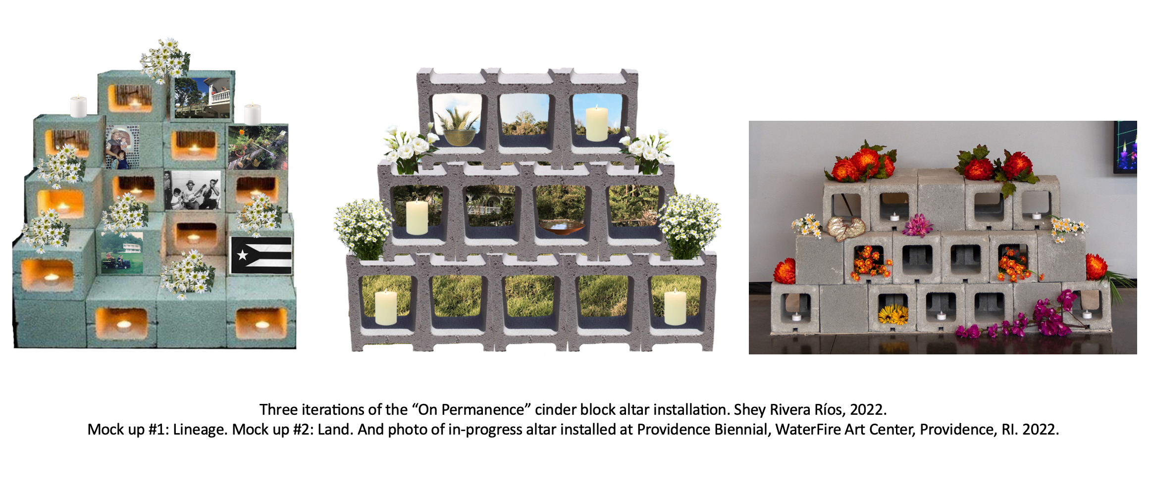 Cinder block altar prototypes. See caption in image.